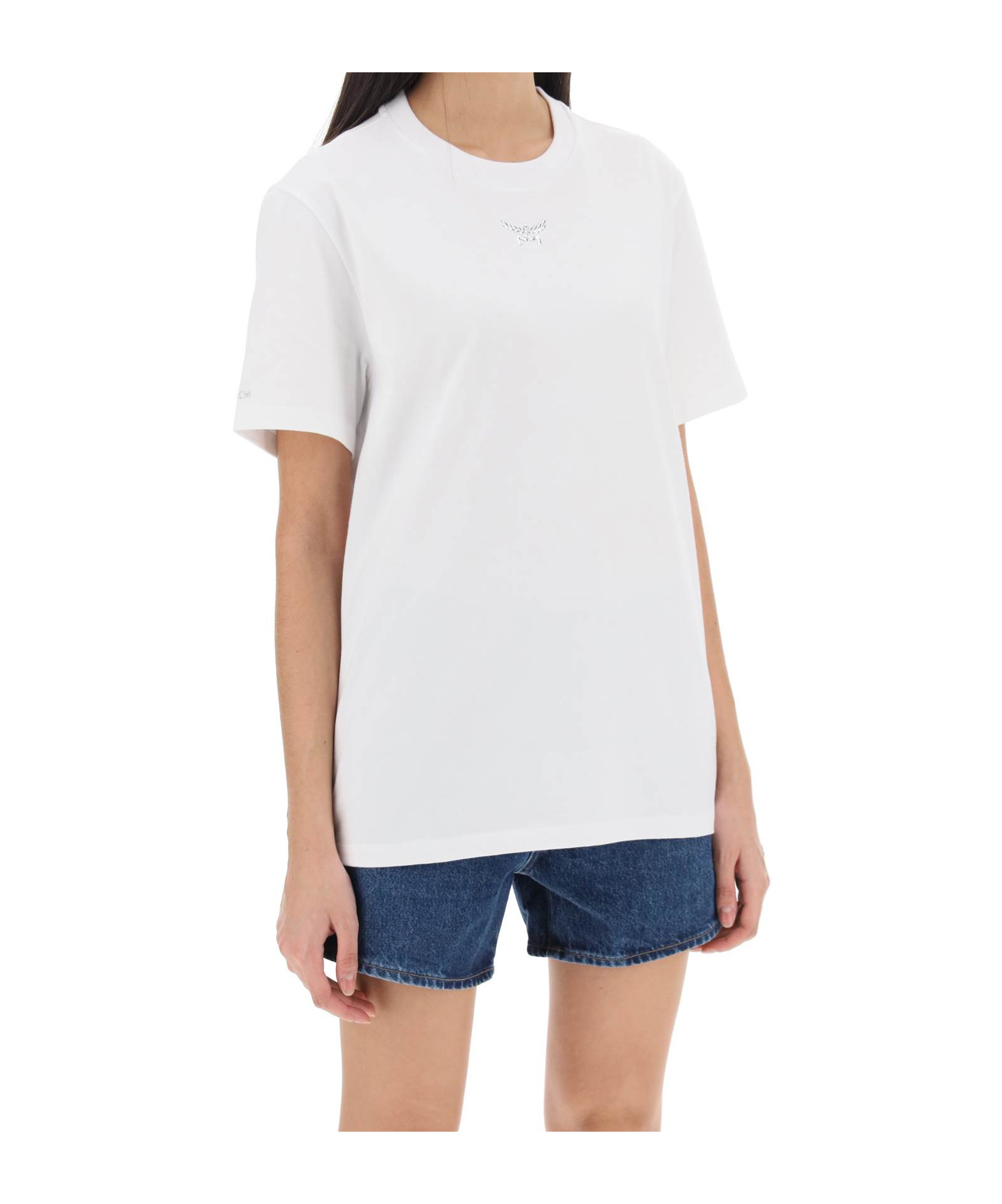 Mcm Essential Logo Print T-shirt In Organic Cotton In White