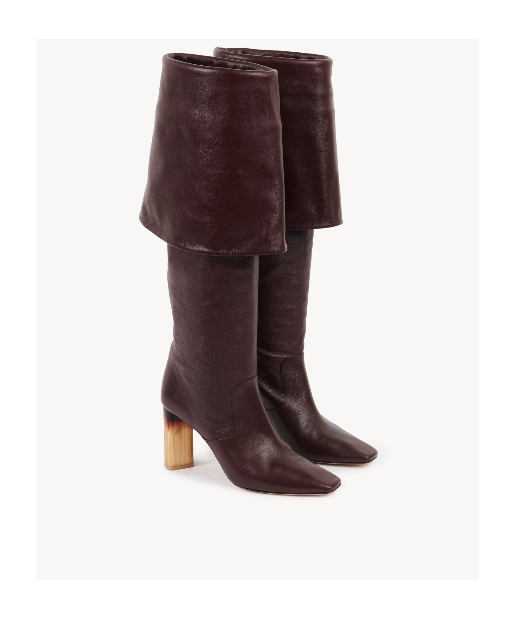 Chloé Georgia Fold-over Leather Knee Boots In Black