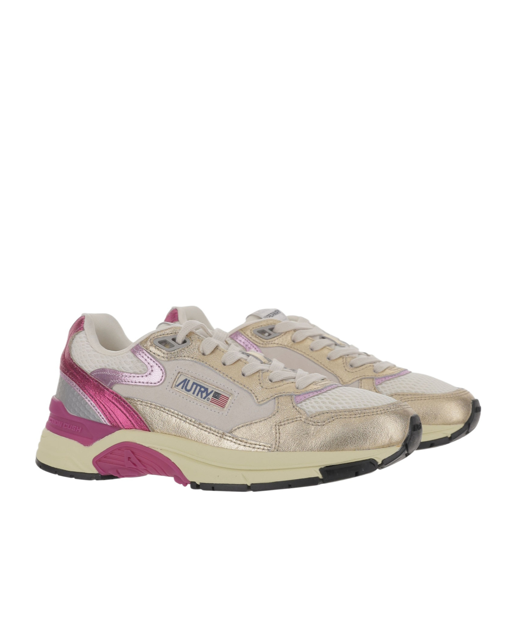 Autry Low Hyperway Sneakers With Mesh Panels And Metallic Accents In White