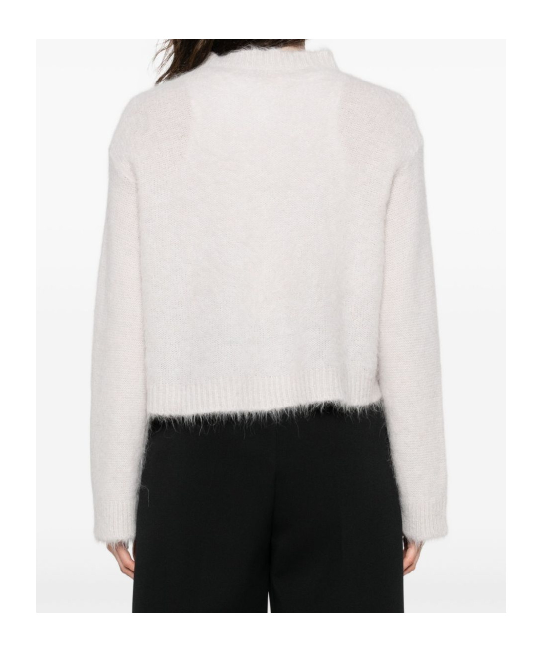 Antonelli Fuzzy Cropped Cardigan With Ribbed Details In White