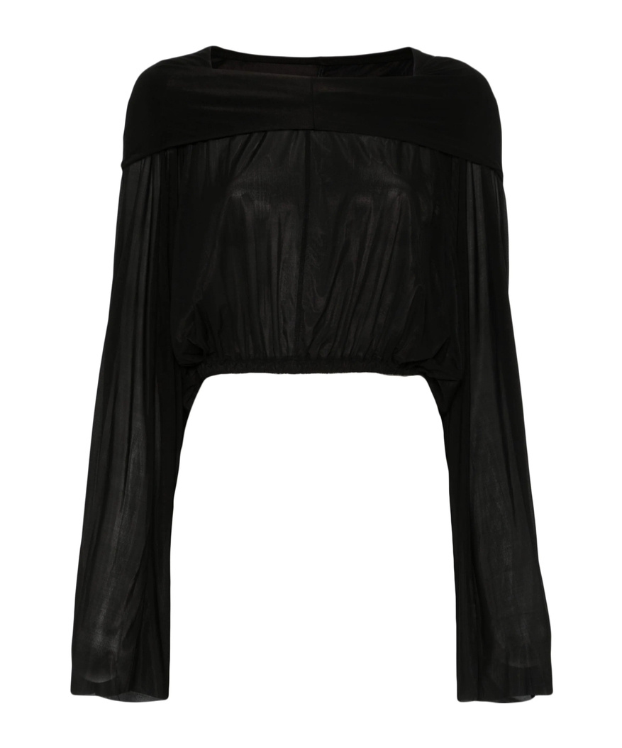 Rick Owens Black Hollywood Cropped Hooded Tunic Top In Black