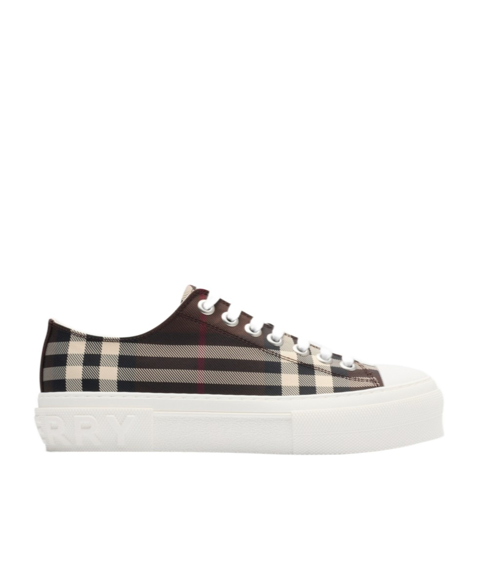 Burberry Canvas Sneakers With Embroidered Check Pattern In Black