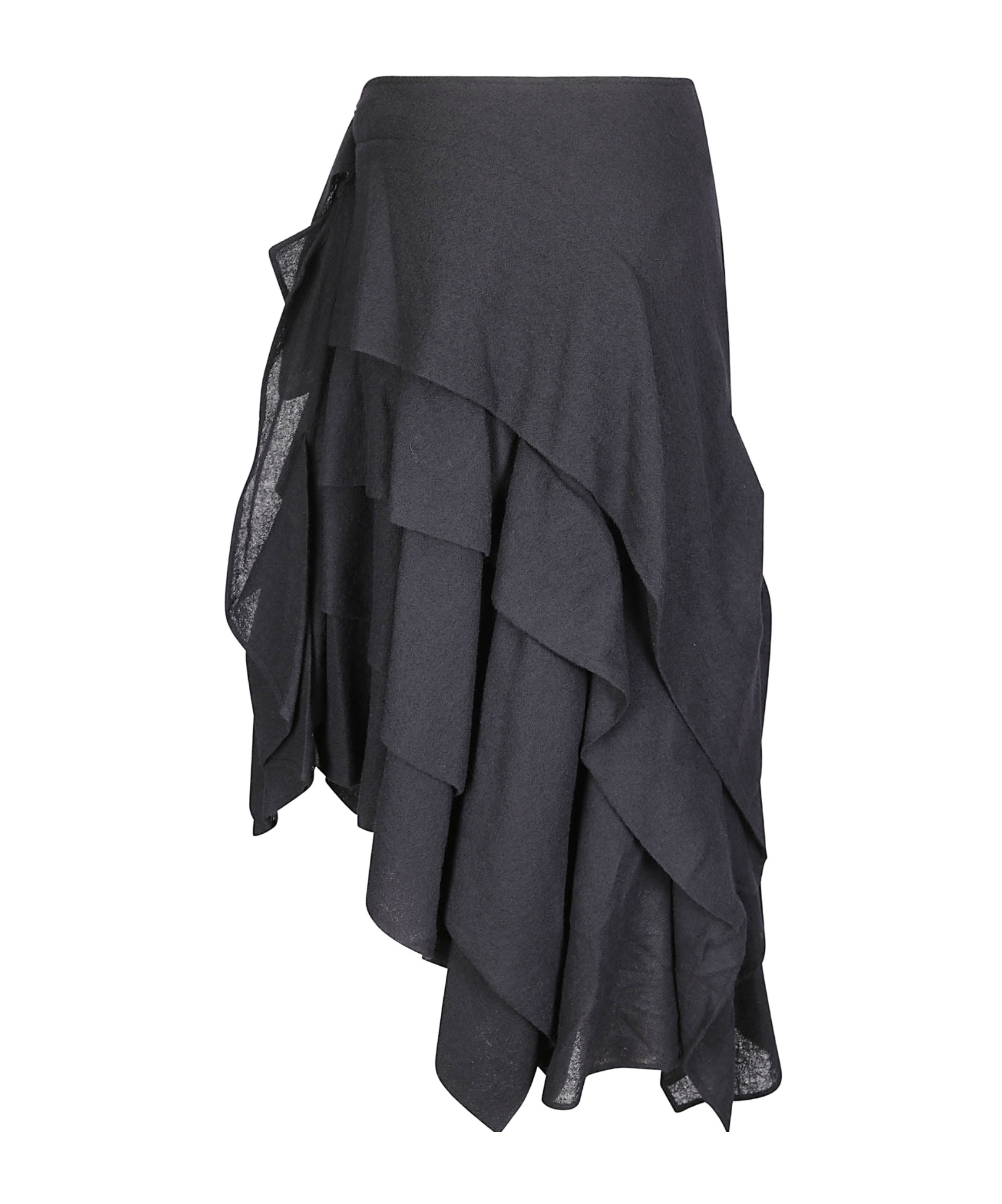 Yohji Yamamoto Tucked Stitched Asymmetric Midi Skirt In Black