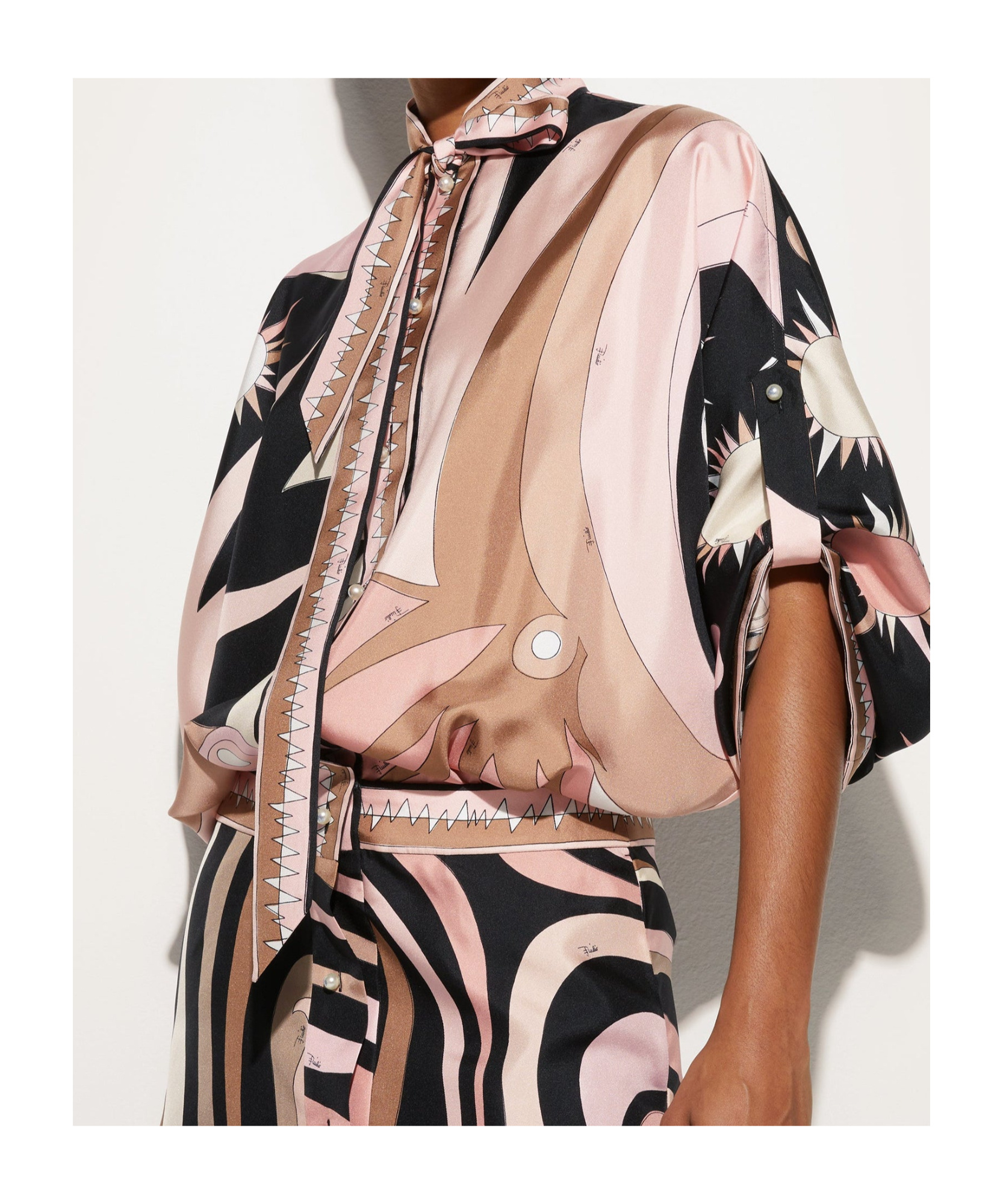 Pucci Mini Dress With Asymmetric Sleeves In Black And Nude