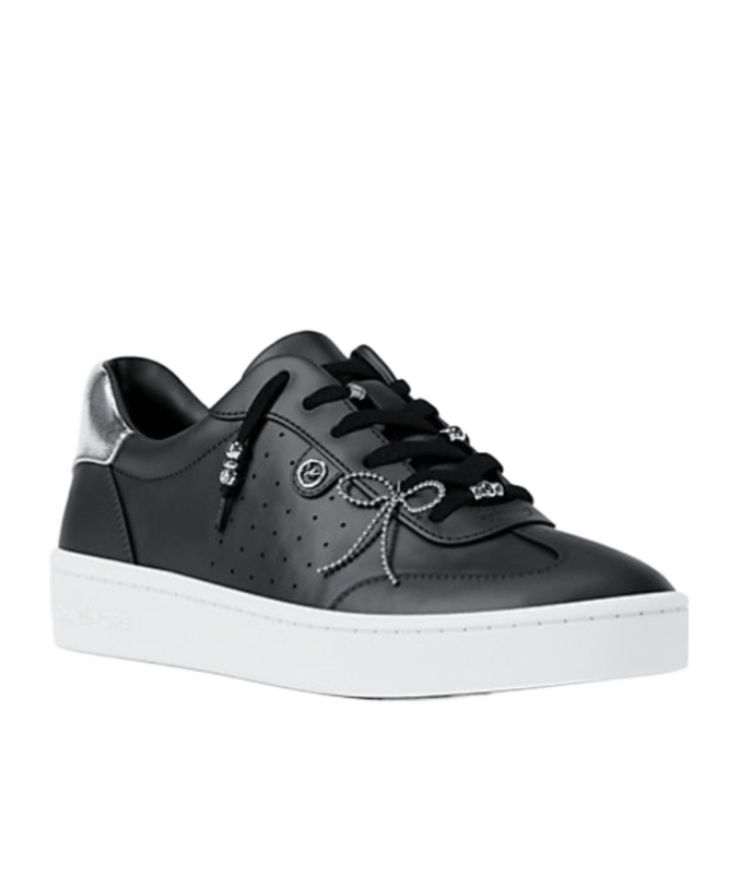 Michael Kors Scotty Embellished Leather Sneaker In Black