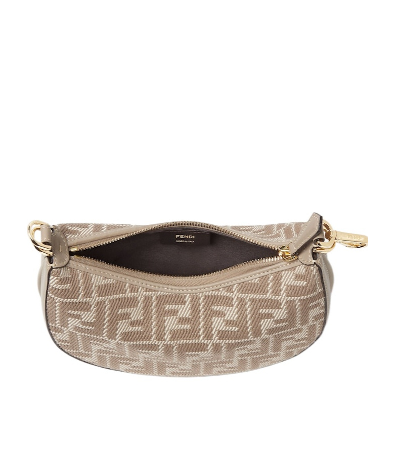 Shop Fendi Dove Gray Denim-effect Ff Jacquard Mini-bag In Nude
