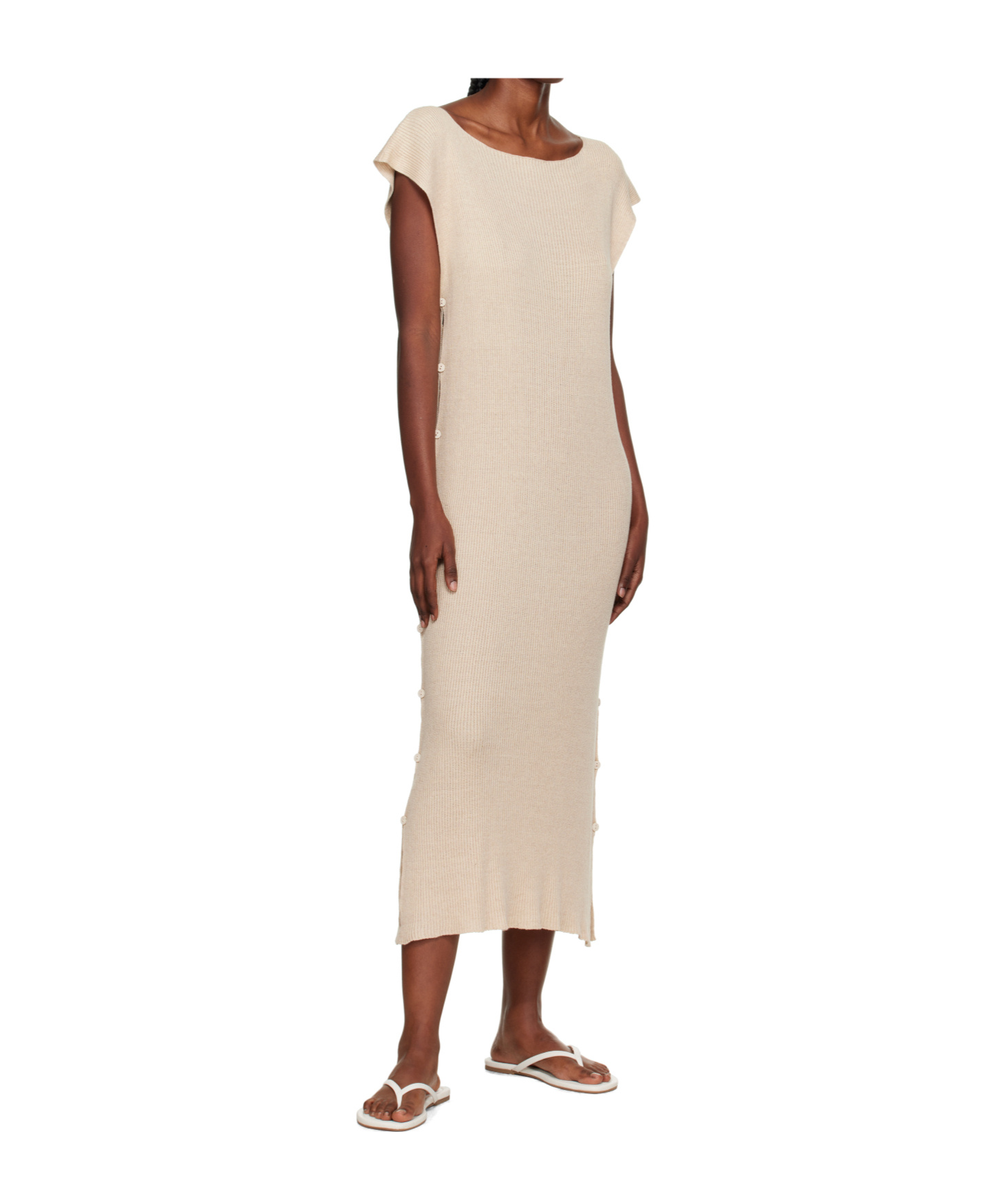 Baserange Boat Neck Knit Dress In Neutral