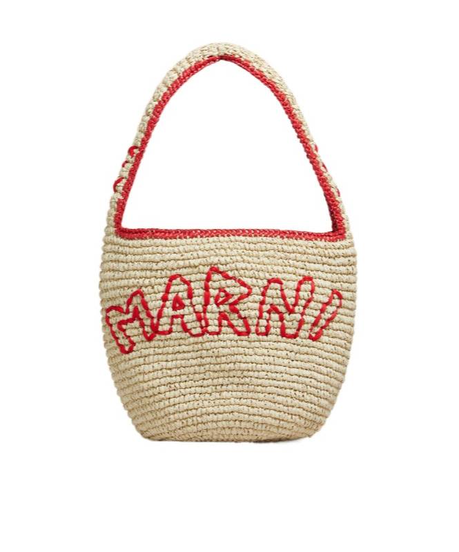 Marni Borsa A Spalla Hobo Nassa In Rafia Naturale E Rossa In Nude