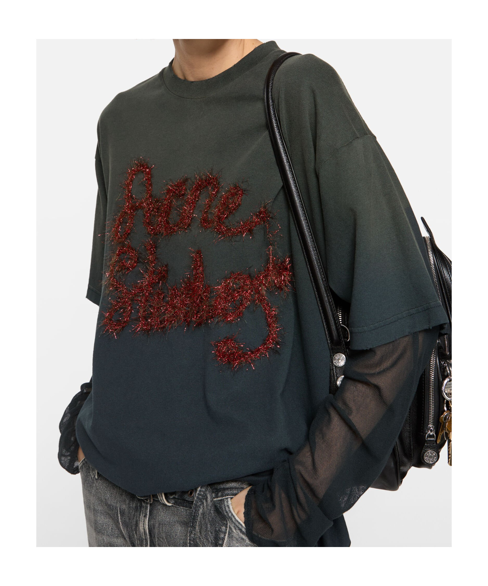 Acne Studios Fake Two Piece Logo T-shirt In Gray