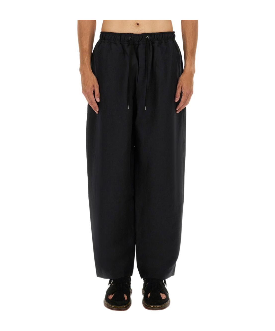 Studio Nicholson Relaxed Fit Black Pants With Elastic Waistband In Black