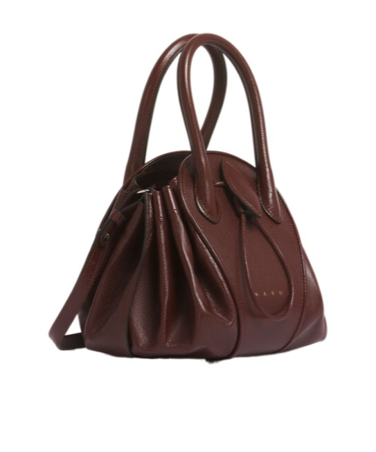 Marni Logo Stamped Tulipea Small Handbag In Burgundy