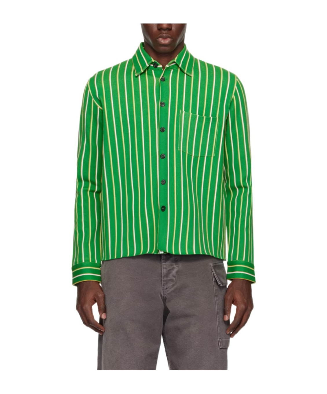 Shop Marni Green Striped Techno Knit Shirt
