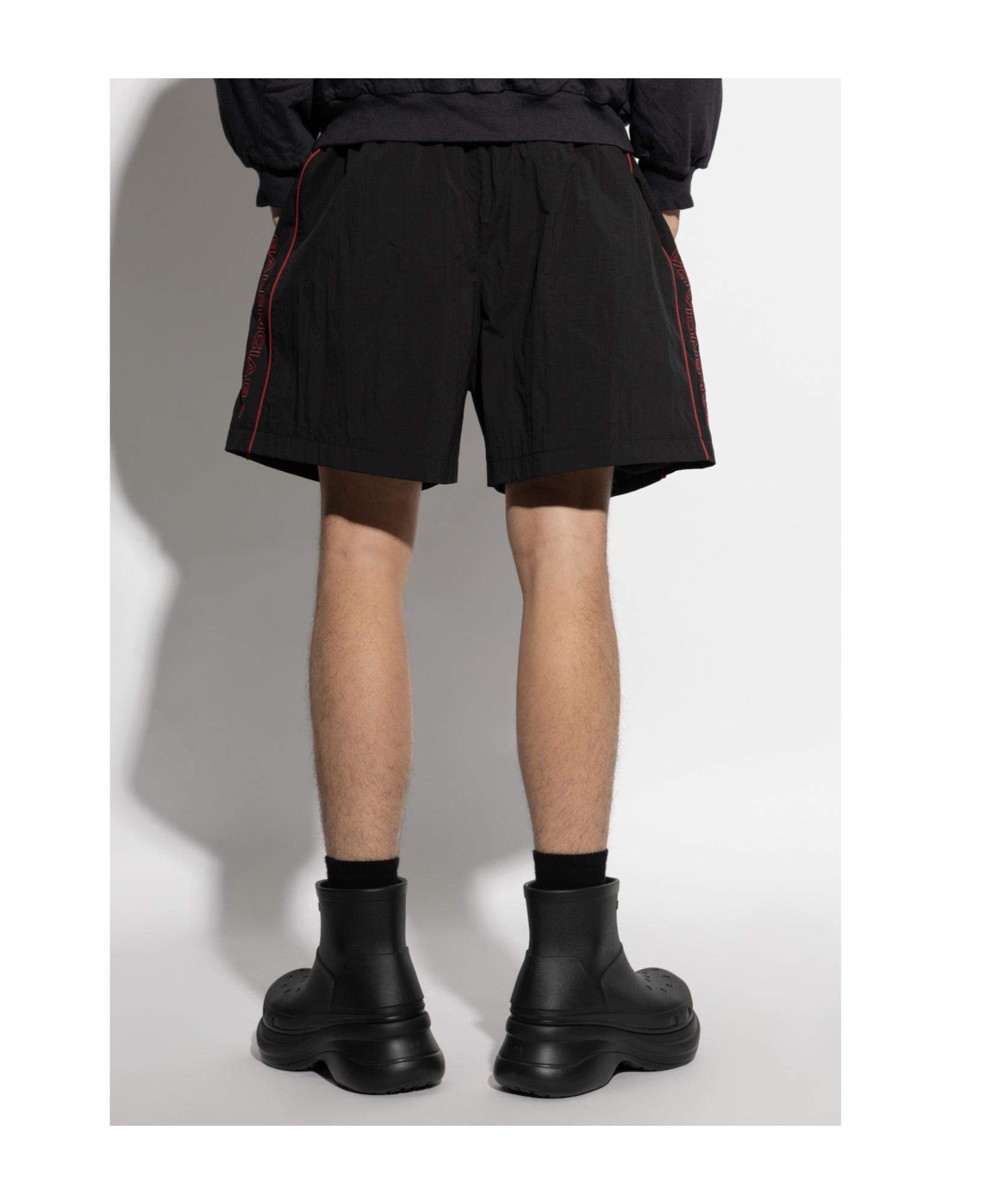 Balenciaga Rainbow Logo Elastic Waist Mesh Swim Shorts In Black