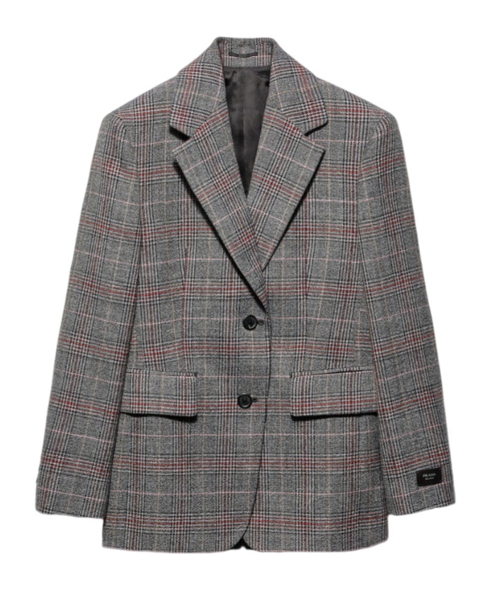 Prada Prince Of Wales Checked Blazer In Gray