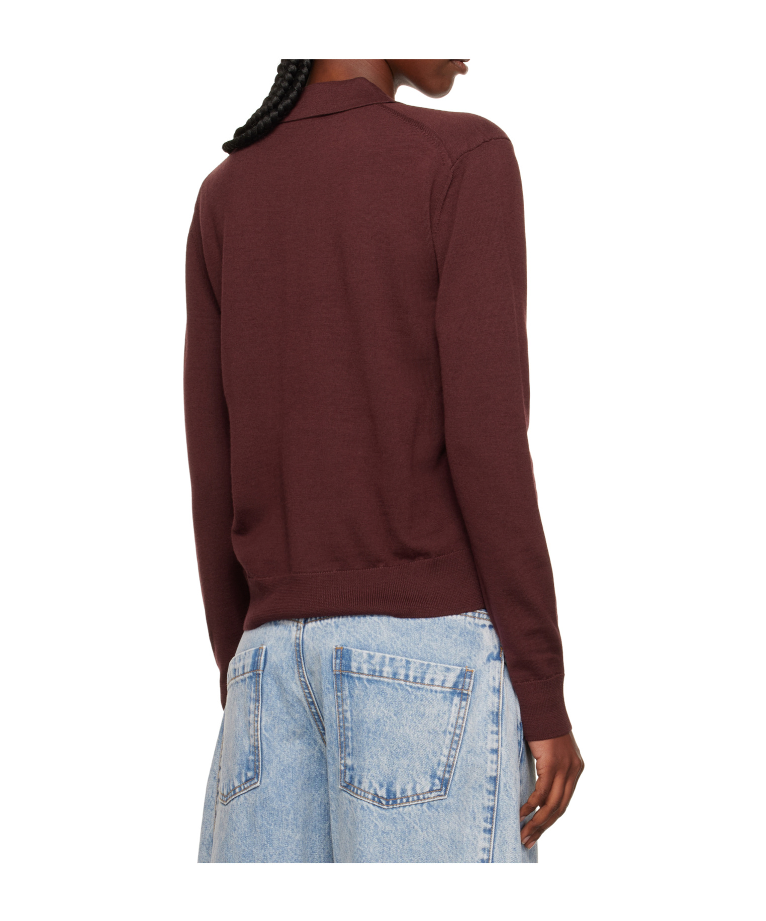 We11 Done Double Patched Knit Polo In Burgundy