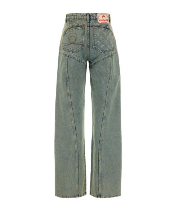 Marine Serre Slim Fit Denim Trousers With Contrast Stitching In Gray