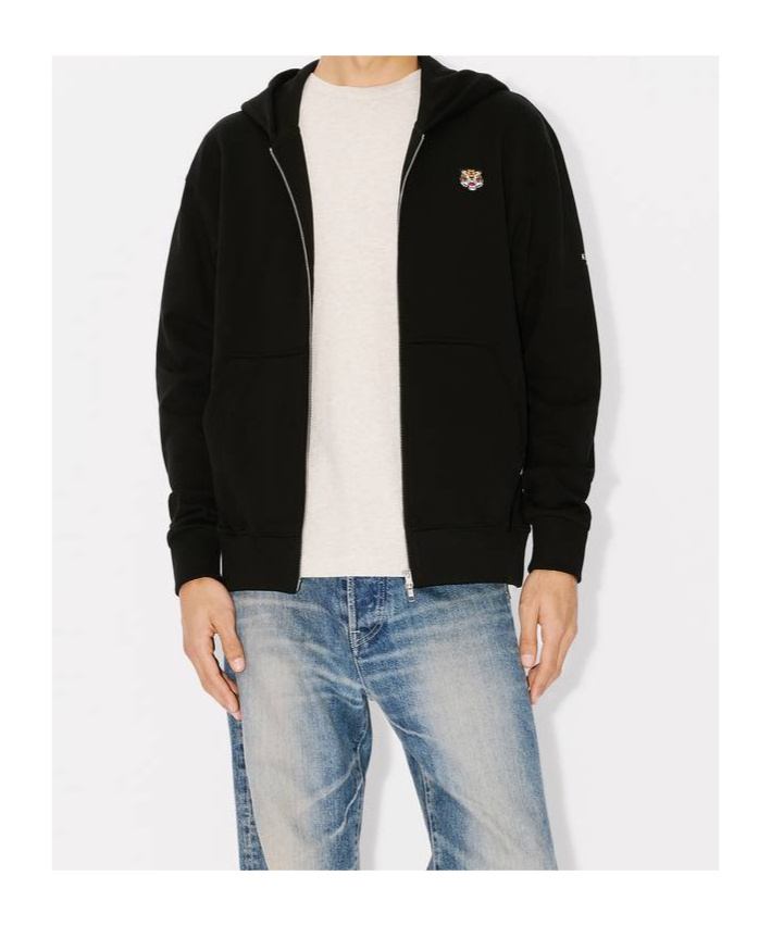 Kenzo Lucky Tiger-motif Zip-up Hoodie In Black