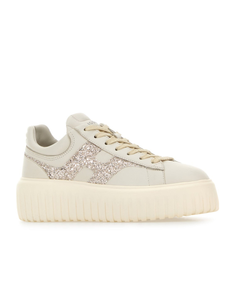 Hogan Platform Sneakers With Round Toe And Glitter In Multi