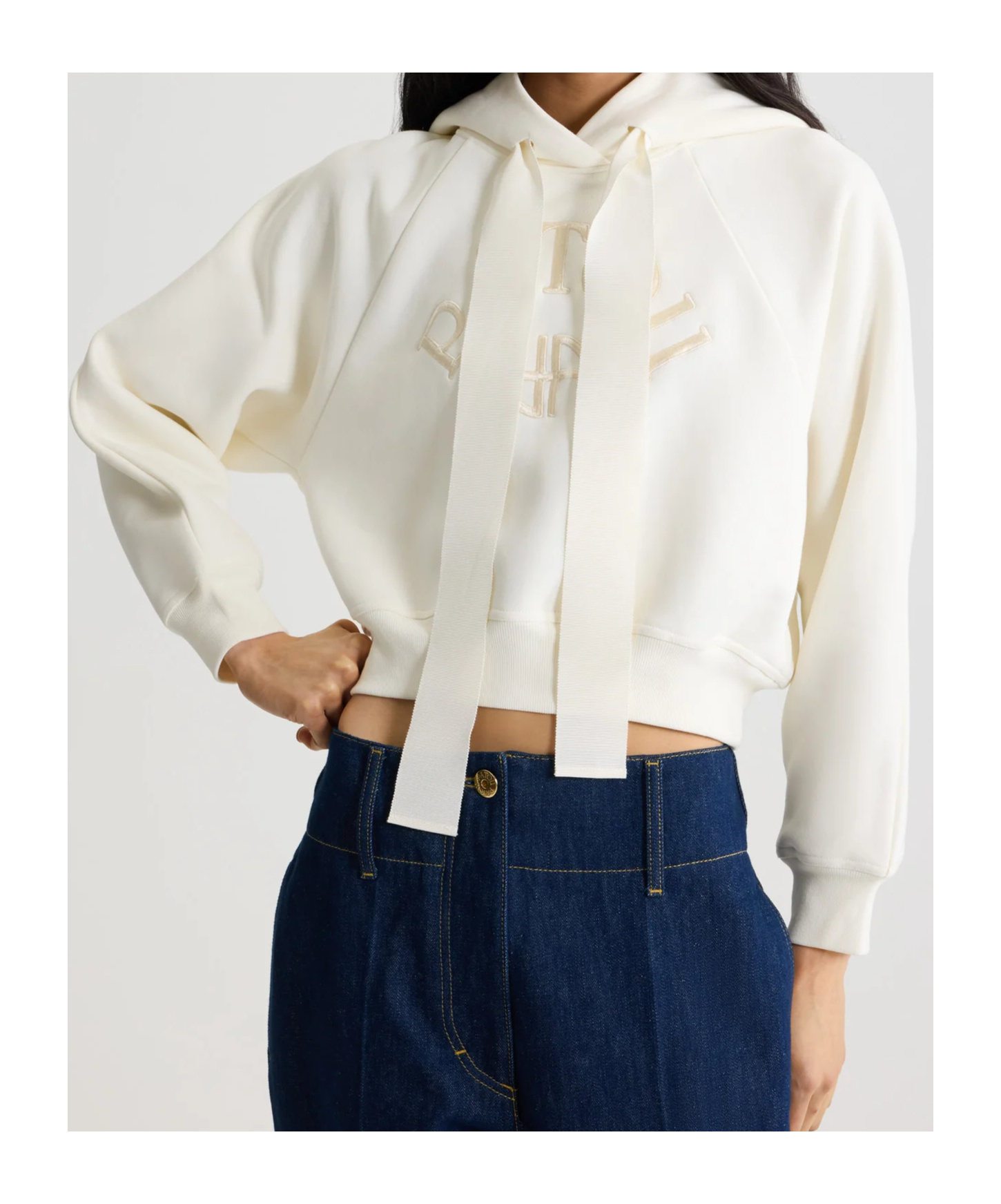 Patou Cropped Hoodie With Embossed Logo And Drawstring Hood In White