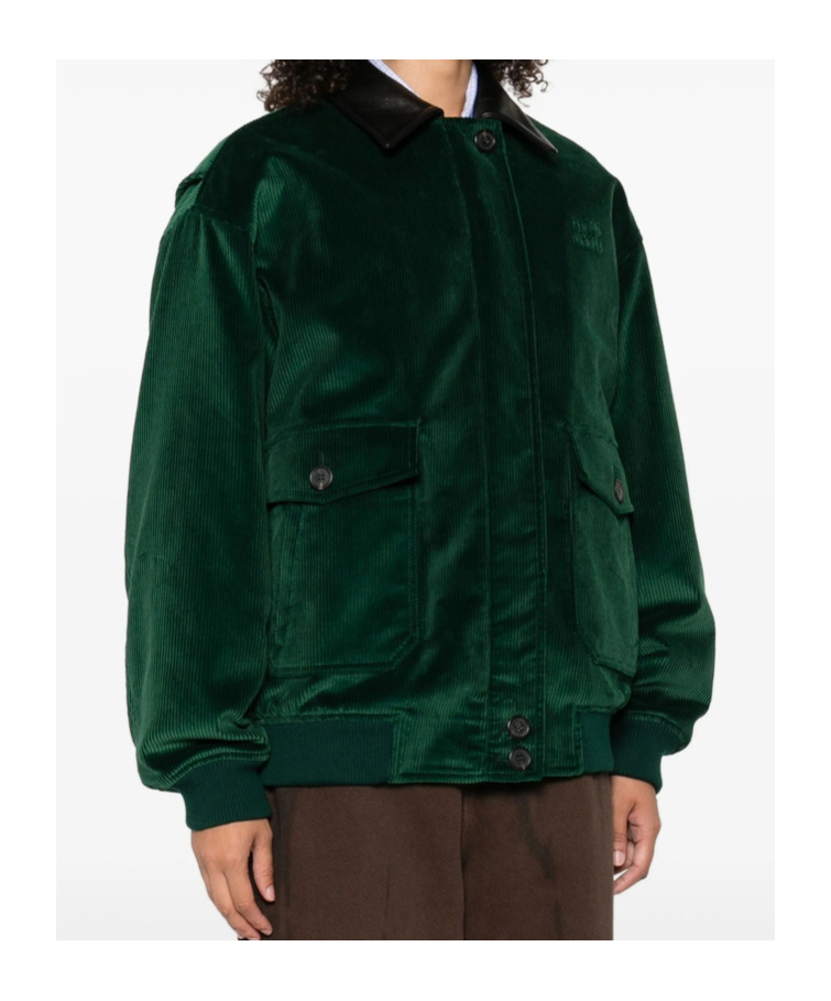 Miu Miu Leather-collar Jacket In Green