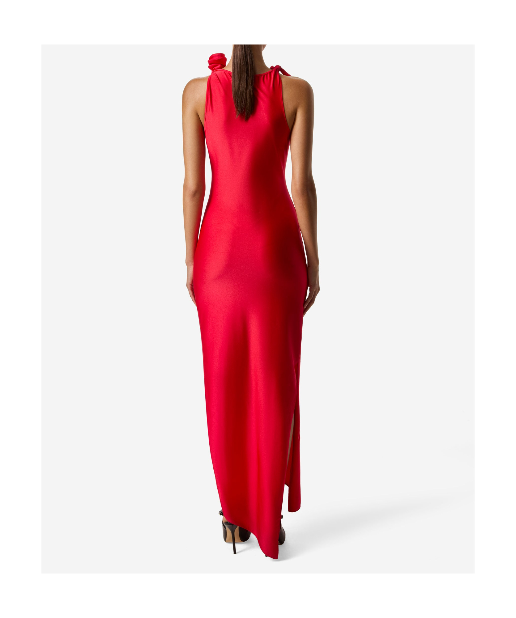Coperni Red Asymmetric Flower Maxi Dress In Red