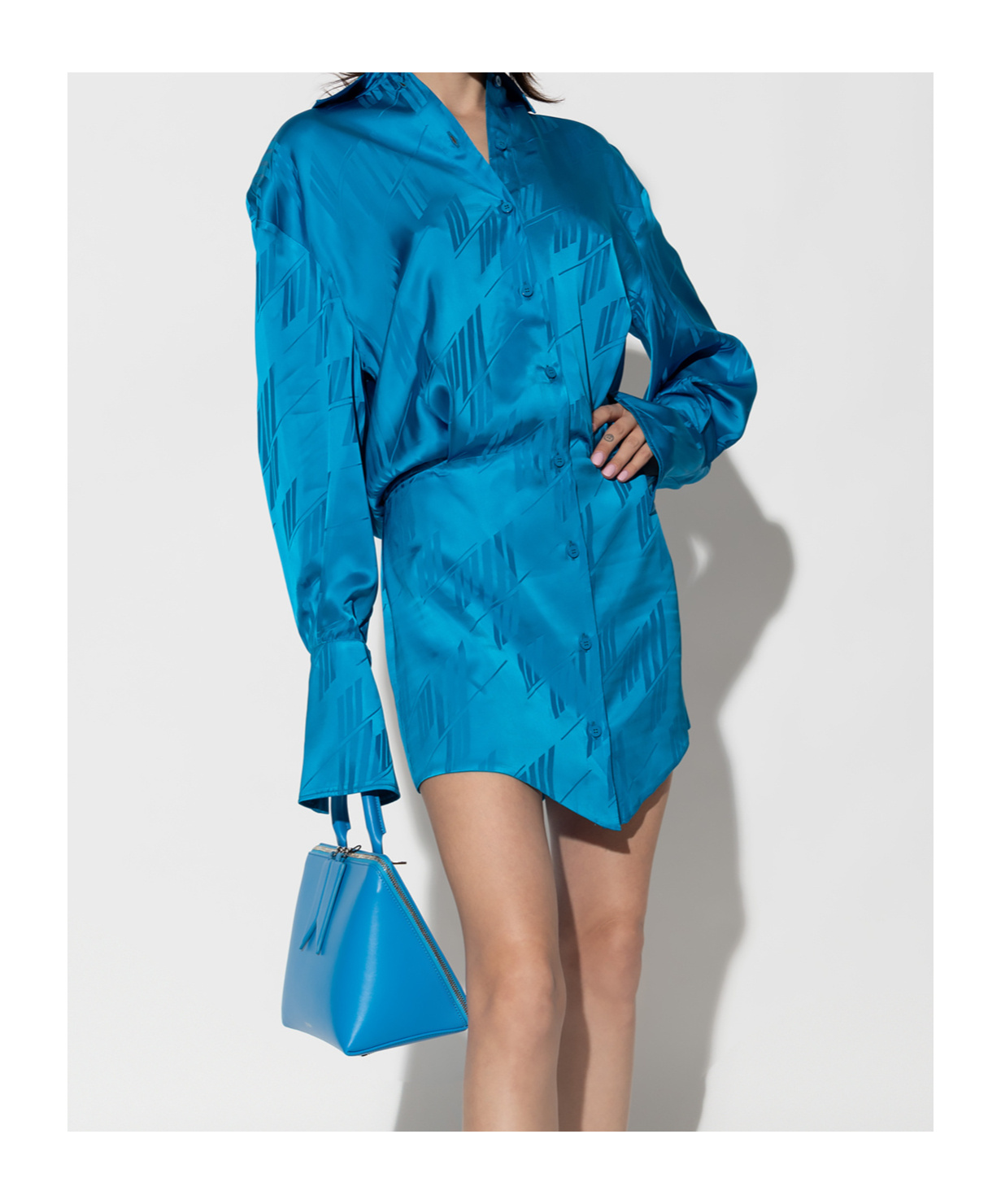 Attico Shirtdress Viscose Asymmetric Hem In Blue