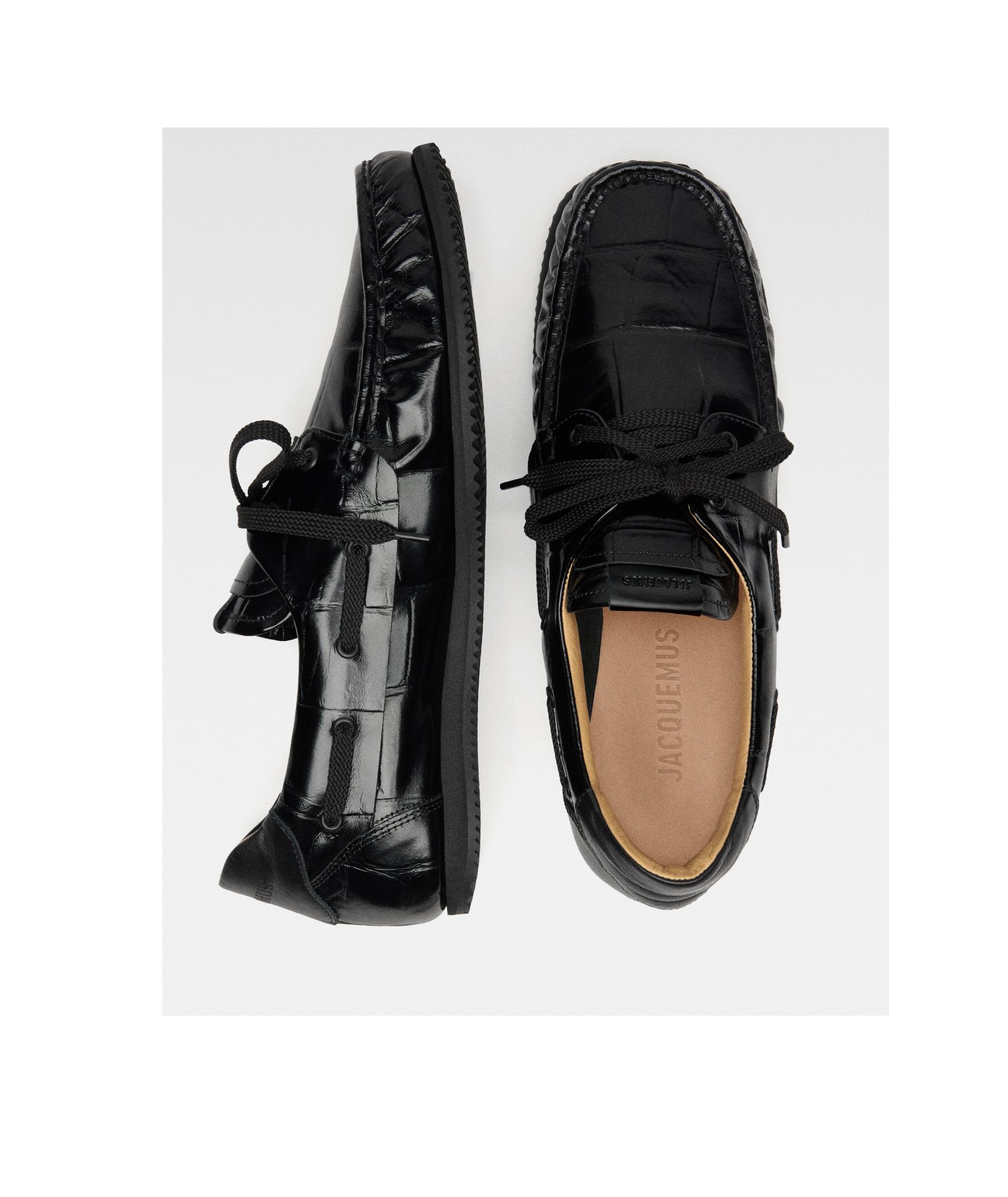 Jacquemus Men's Les Batto Calfskin Boat Shoes In Black