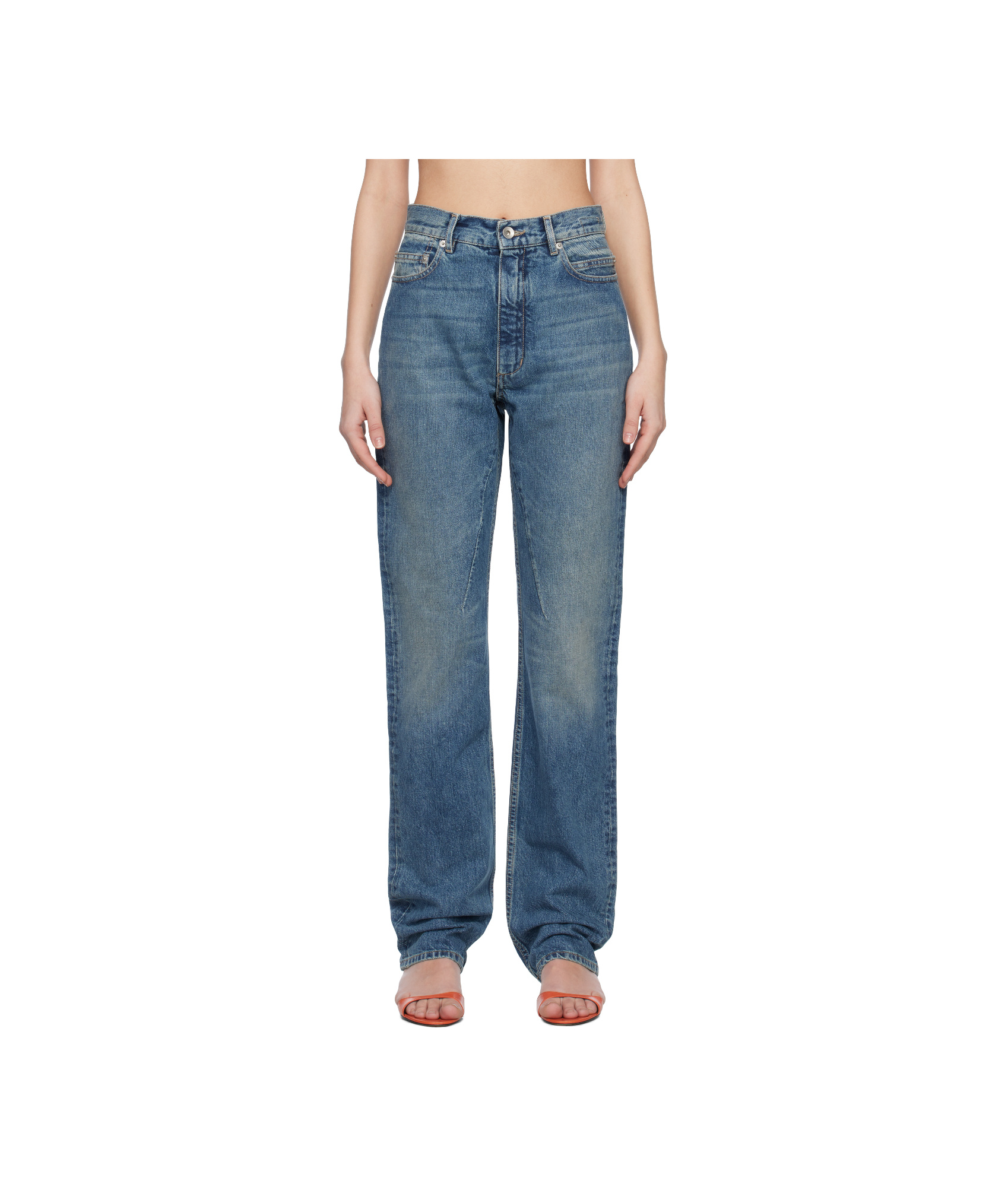 Rick Owens Drkshdw Blue Hollywood Granbury Jeans In Washed Indigo