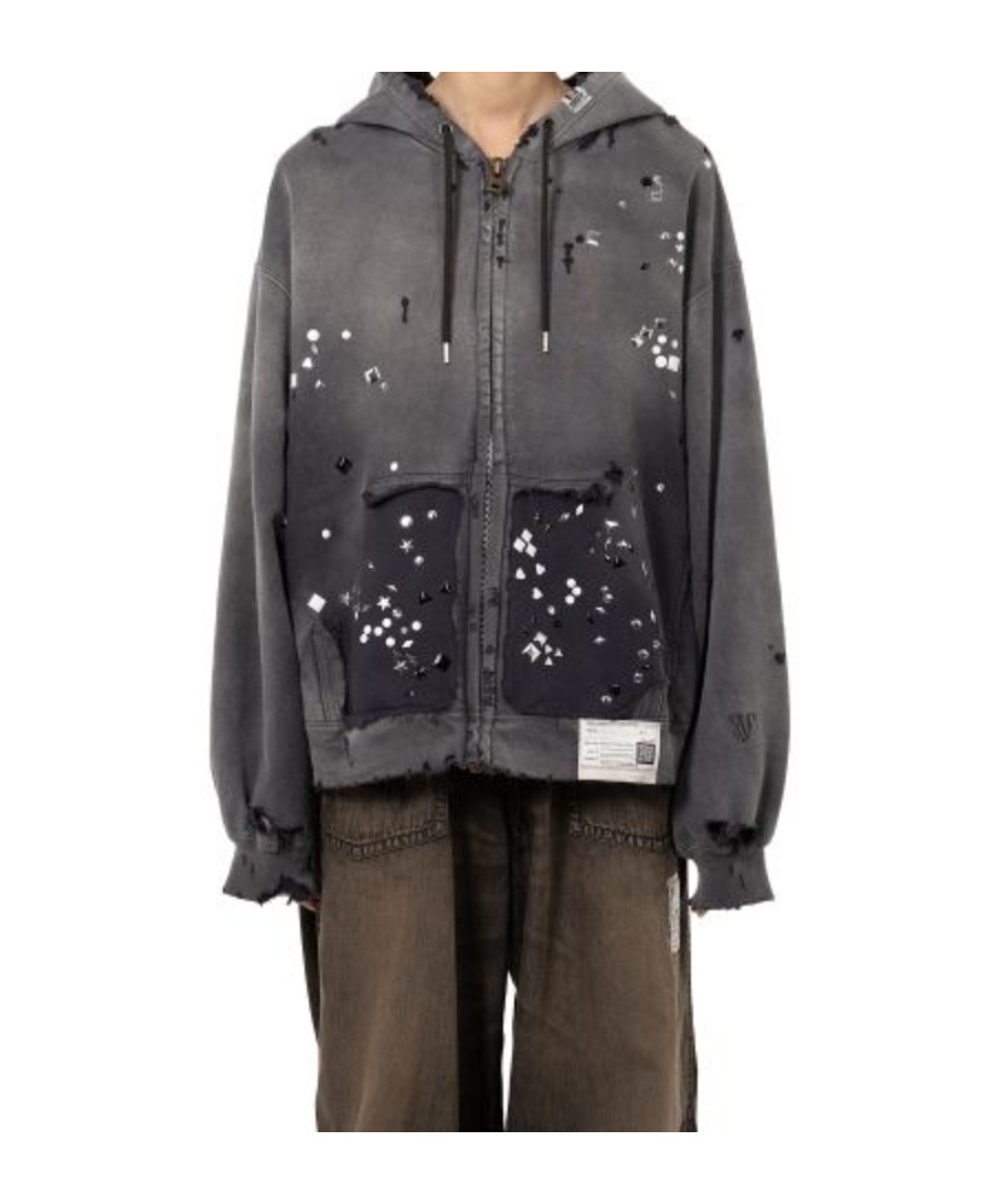 Miharayasuhiro Distressed Embellished Hooded Top In Black