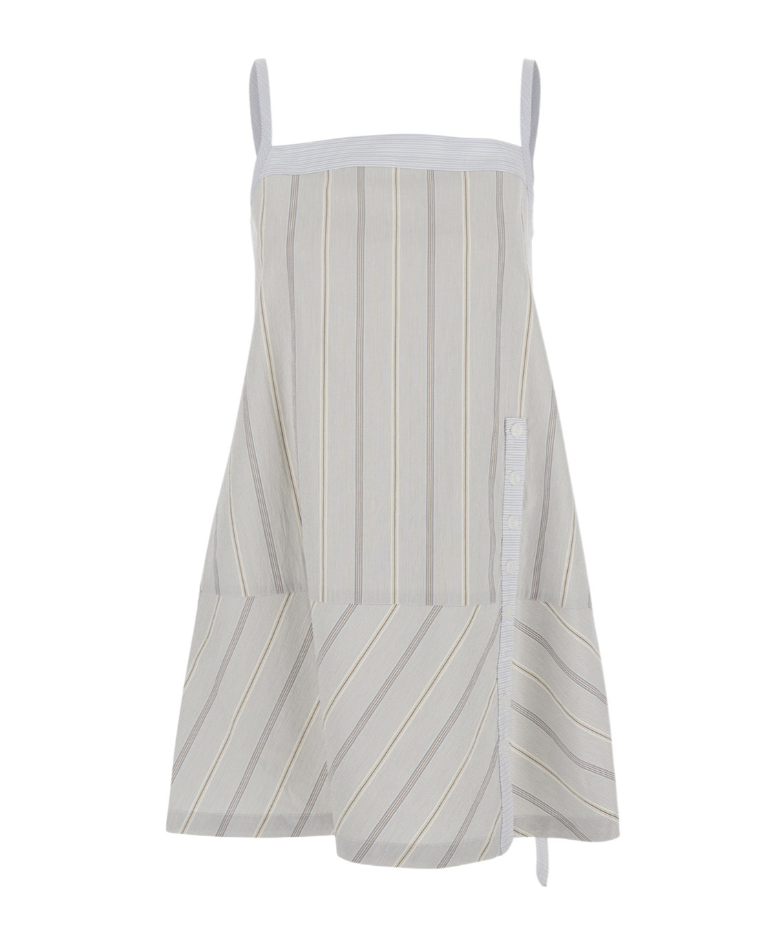 Low Classic Blue Cotton Dress With Spaghetti Straps And All-over Striped Motif In White