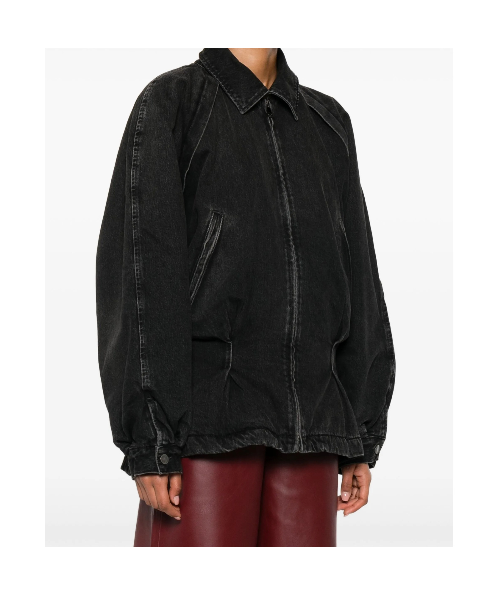 Haikure Zippered Long-sleeved Denim Jacket In Black