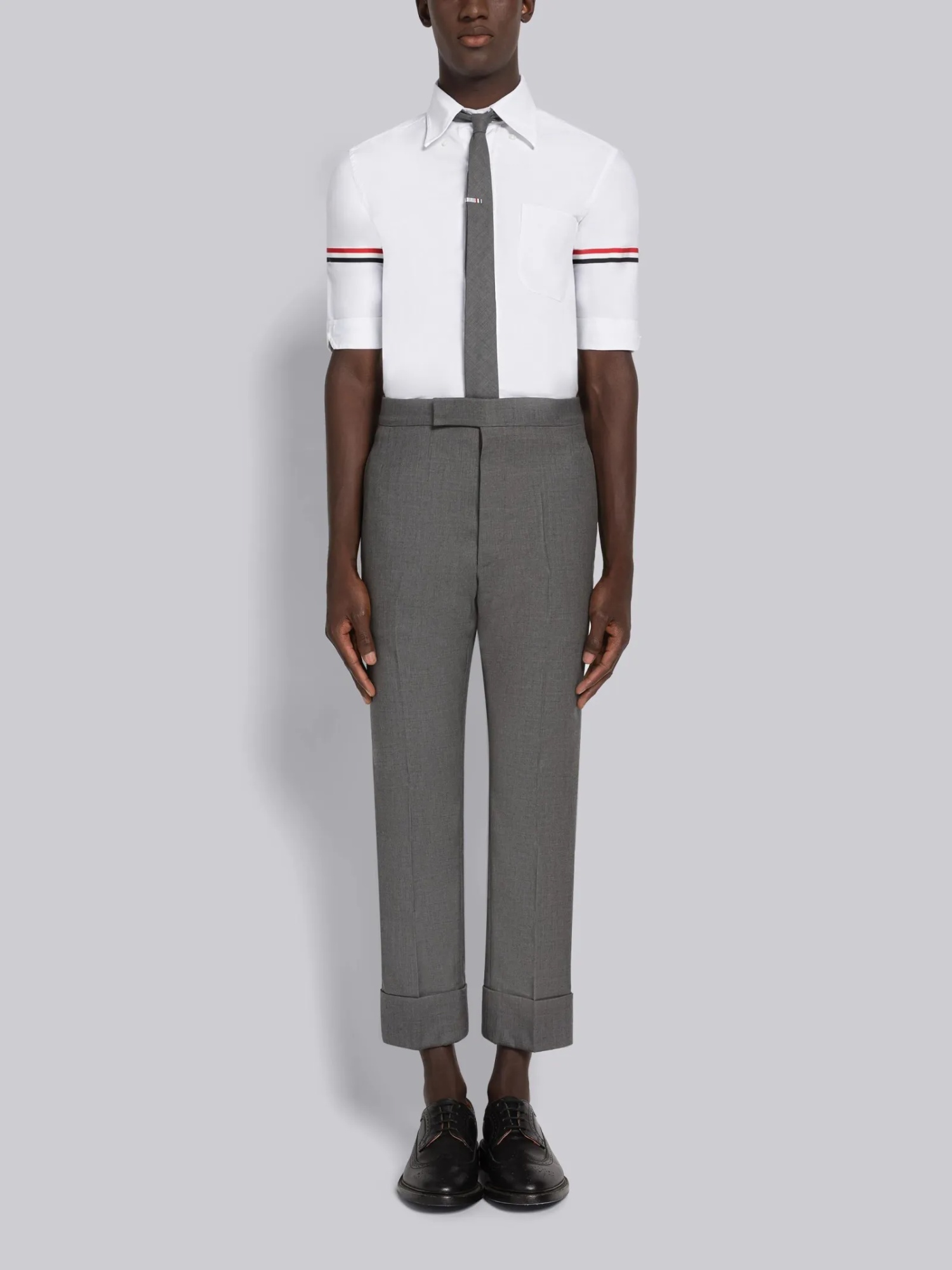 Thom Browne Stripe Armband Short Sleeve Oxford Shirt In White