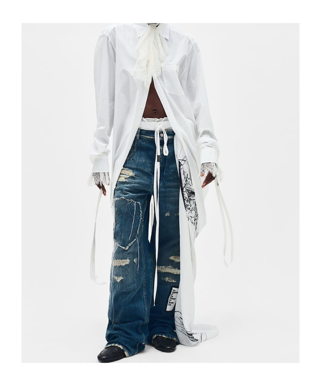 Ann Demeulemeester Gabi Long Relax Fit Shirt Draped On Back In White
