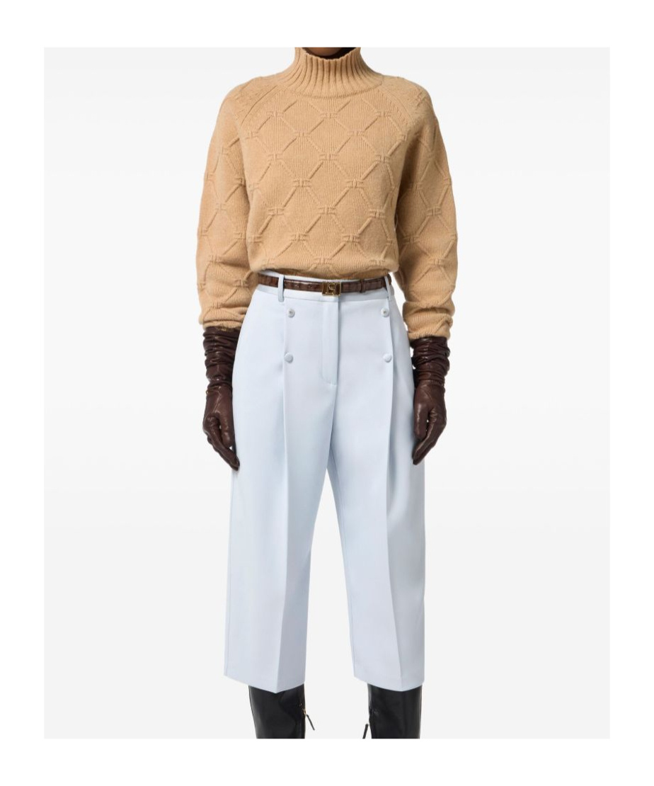 Elisabetta Franchi Diamond-pattern Turtleneck Sweater In Brown
