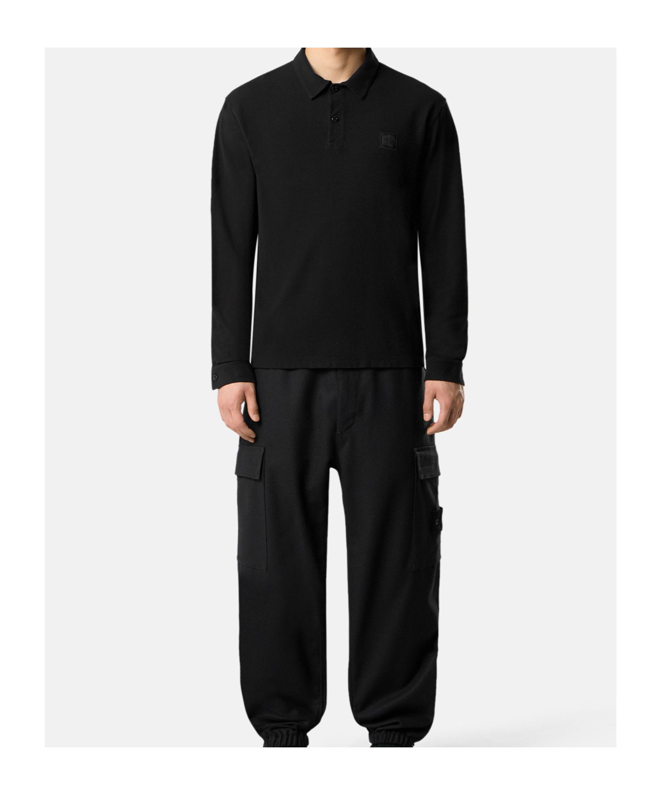 Stone Island Long-sleeve Polo Shirt In Black