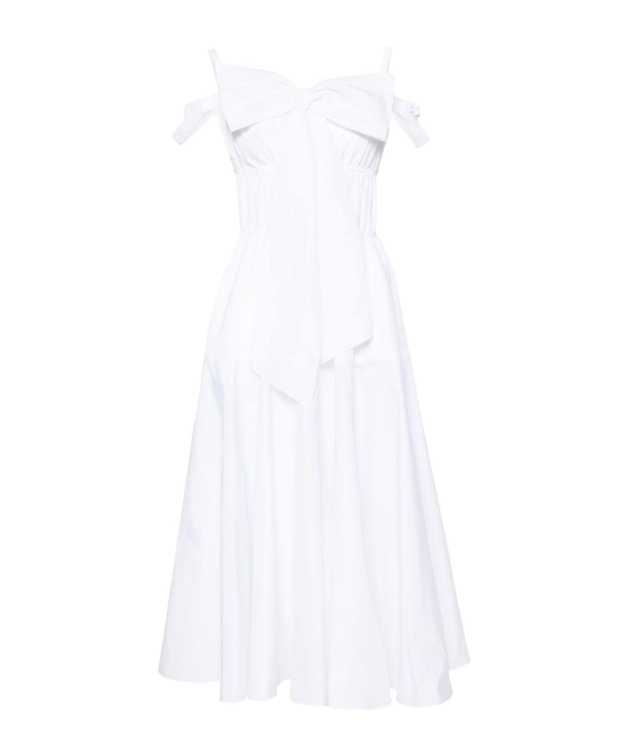 Patou Bow-detail Flared Midi Dress In White