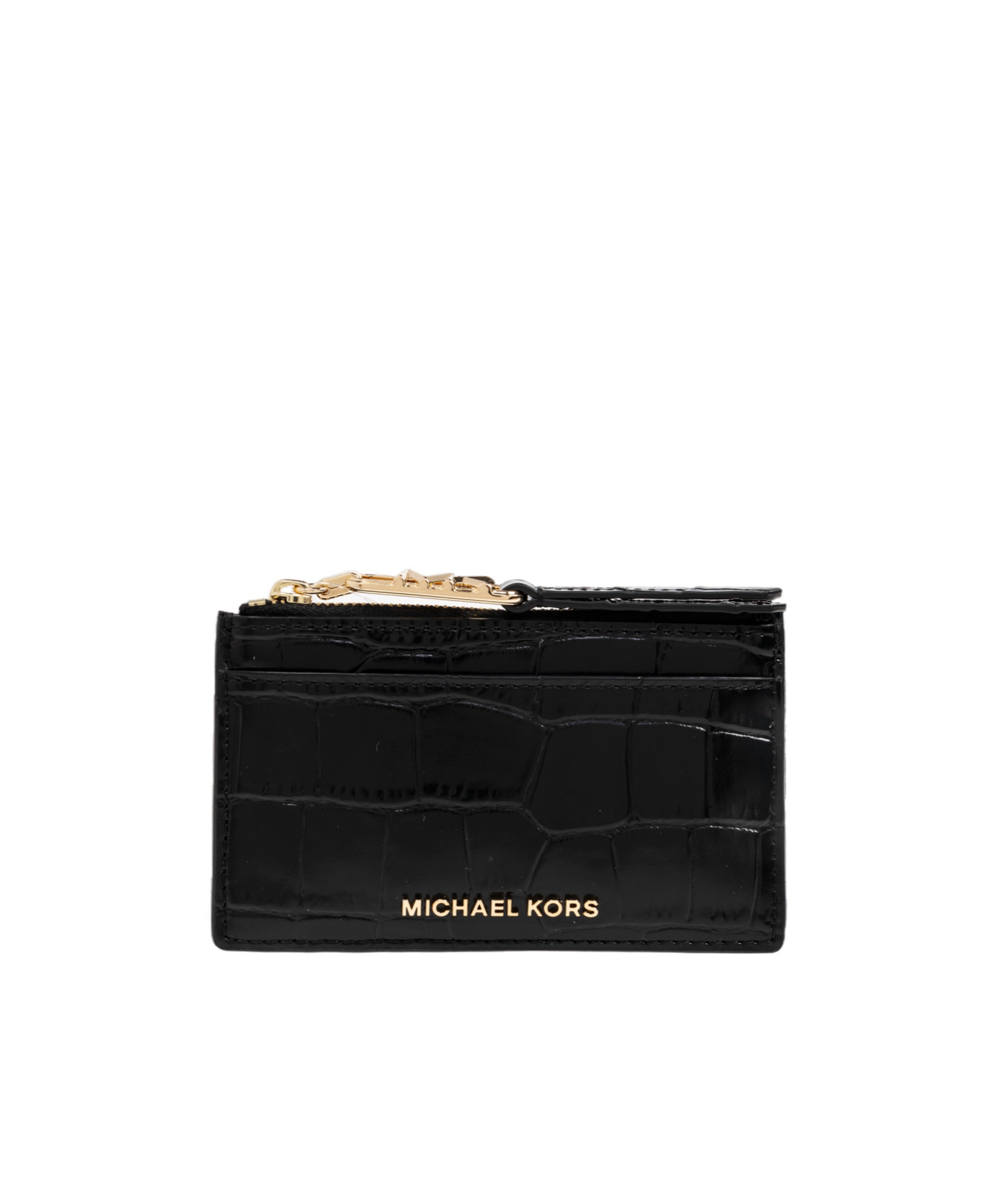 Shop Michael Michael Kors Crocodile-embossed Cardholder In Black