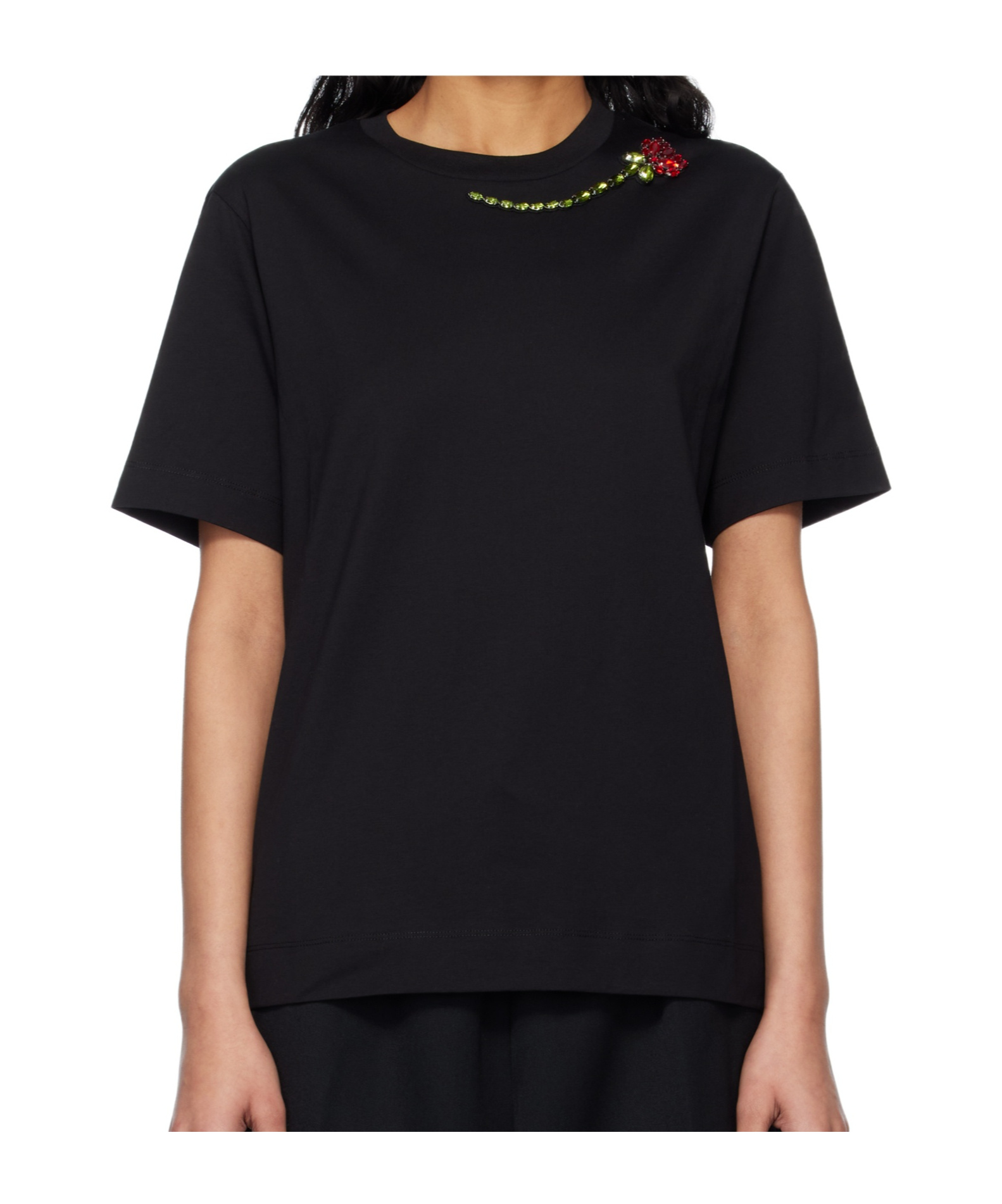 Simone Rocha Crystal Rose Embellished Boyfrined T-shirt In Black