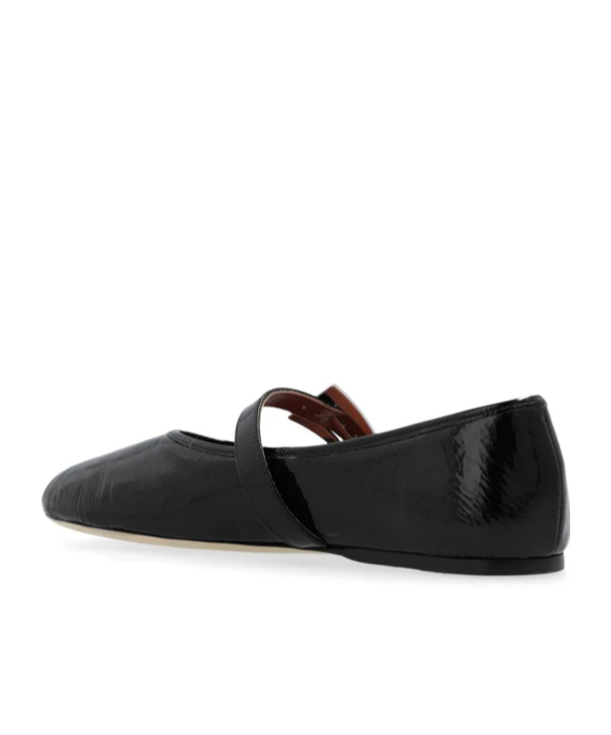 Paris Texas Sveva Patent Buckle Ballet Flat Shoes In Black