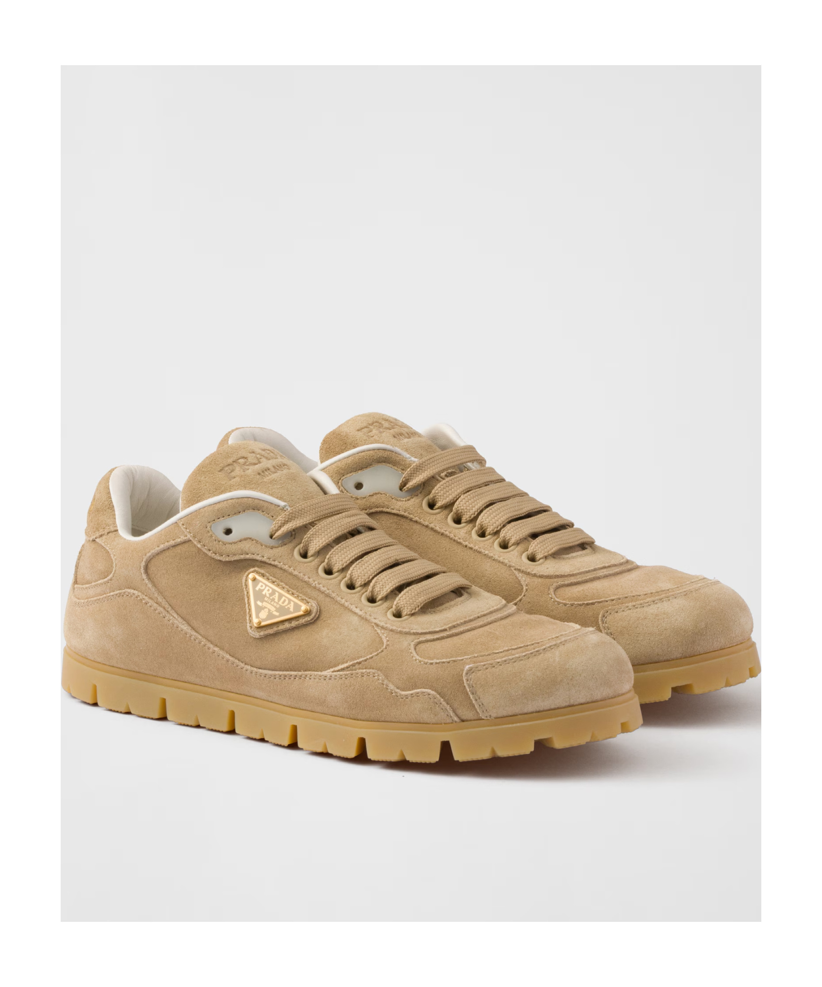 Prada Ecru Suede Sneakers In Brown