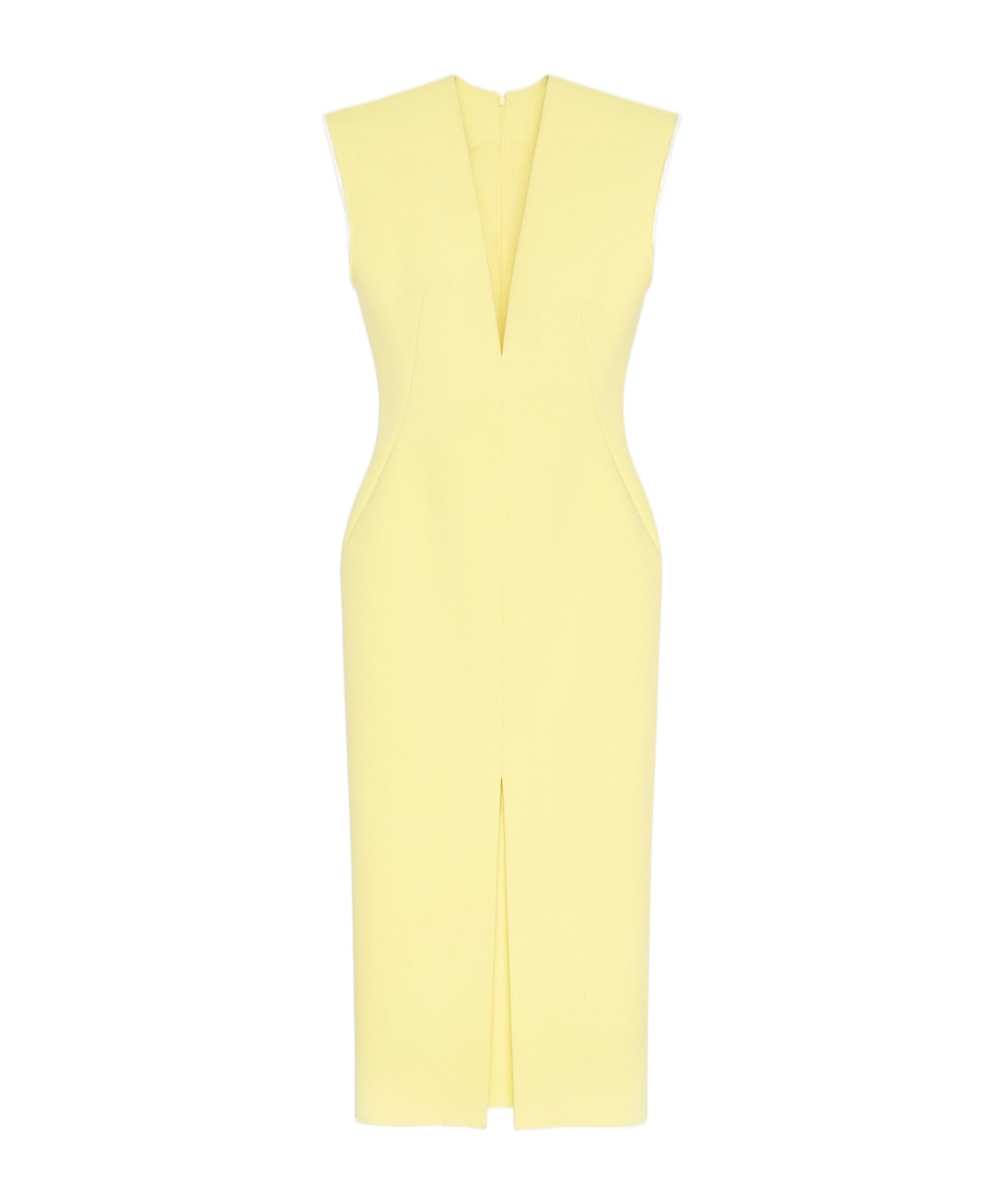 Givenchy V-neck Pencil Dress In Wool In Yellow