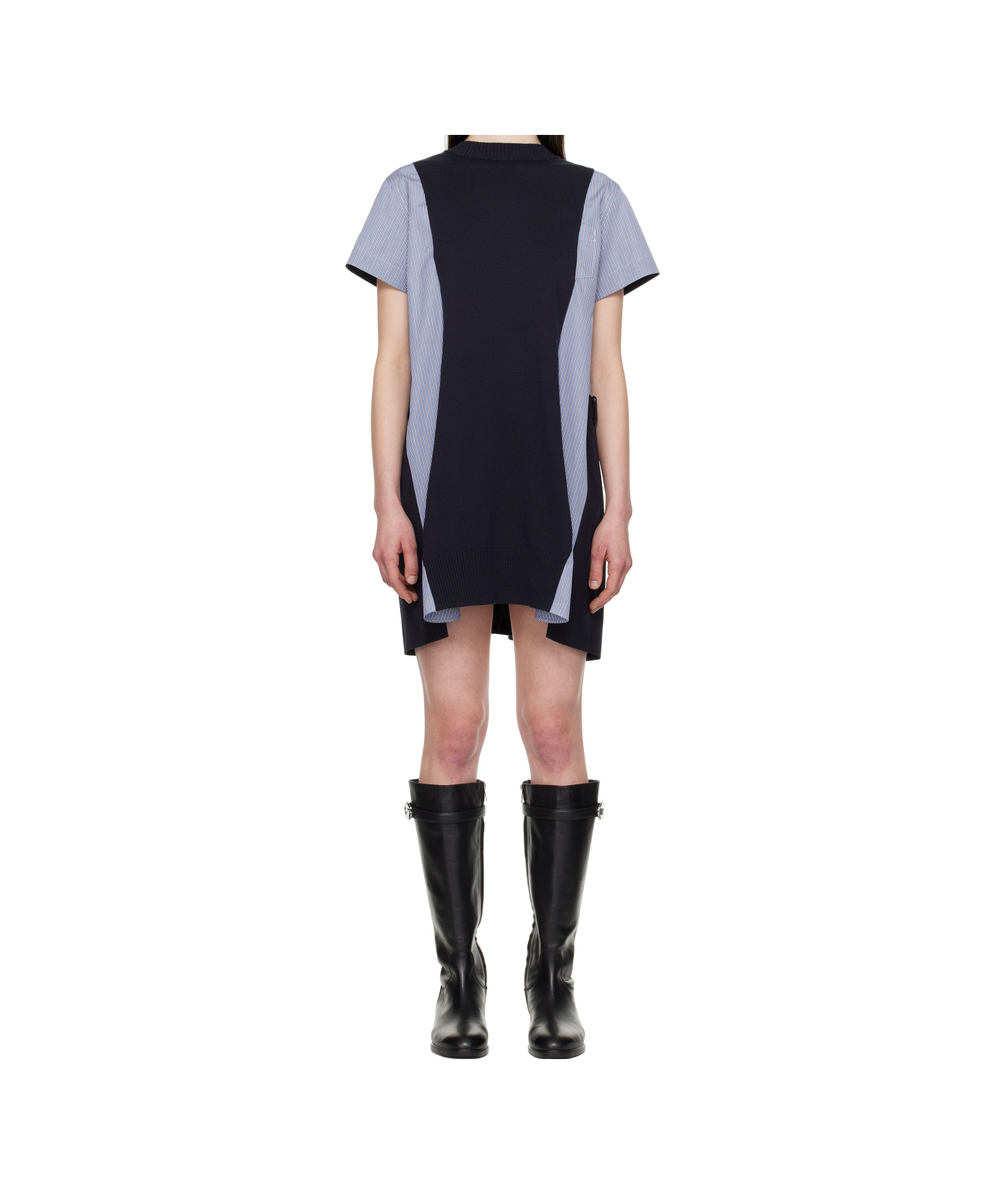 Shop Sacai Short Sleeve Dress In Black