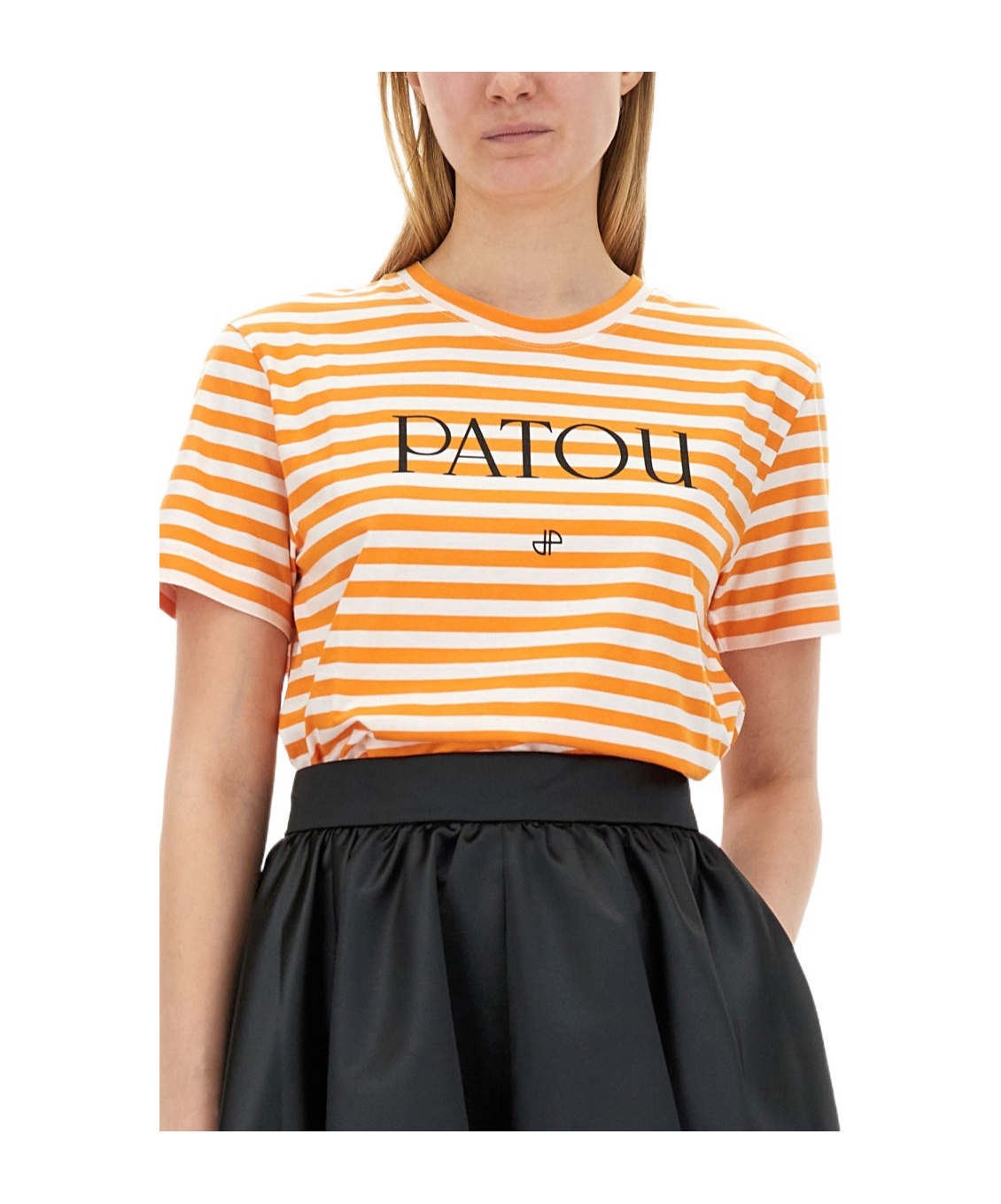 Shop Patou Logo-print Striped T-shirt In Black