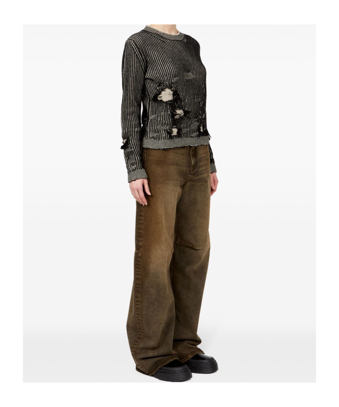 MM6 MAISON MARGIELA MM6 MAISON MARGIELA CREWNECK DISTRESSED-EFFECT KNITTED JUMPER