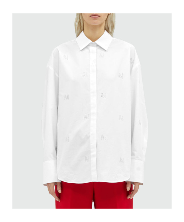 Msgm Crystal-embellished Button-up Shirt In White