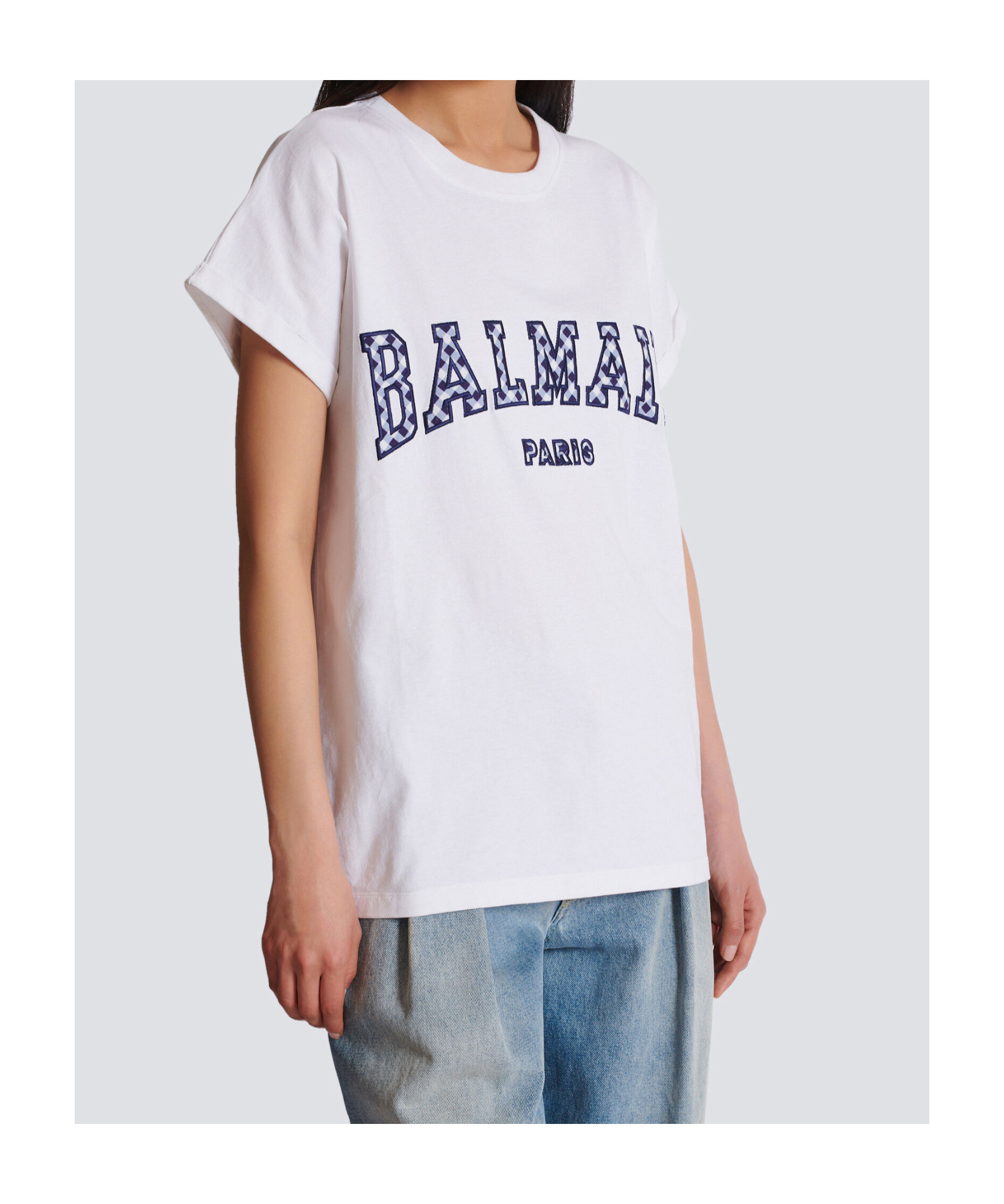 Balmain Gingham Paris T-shirt In White