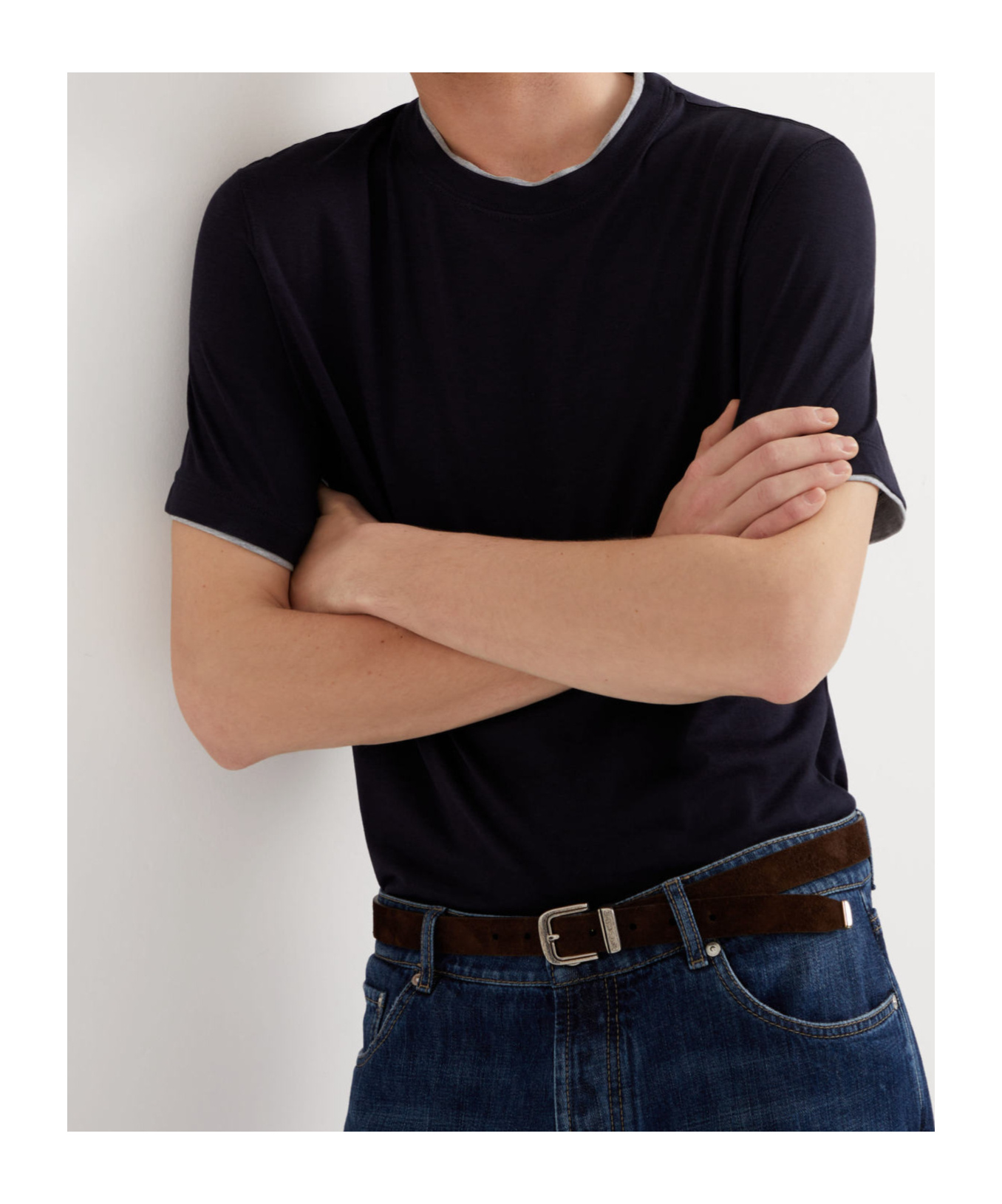 Brunello Cucinelli Contrasting-trim Jersey T-shirt In Black