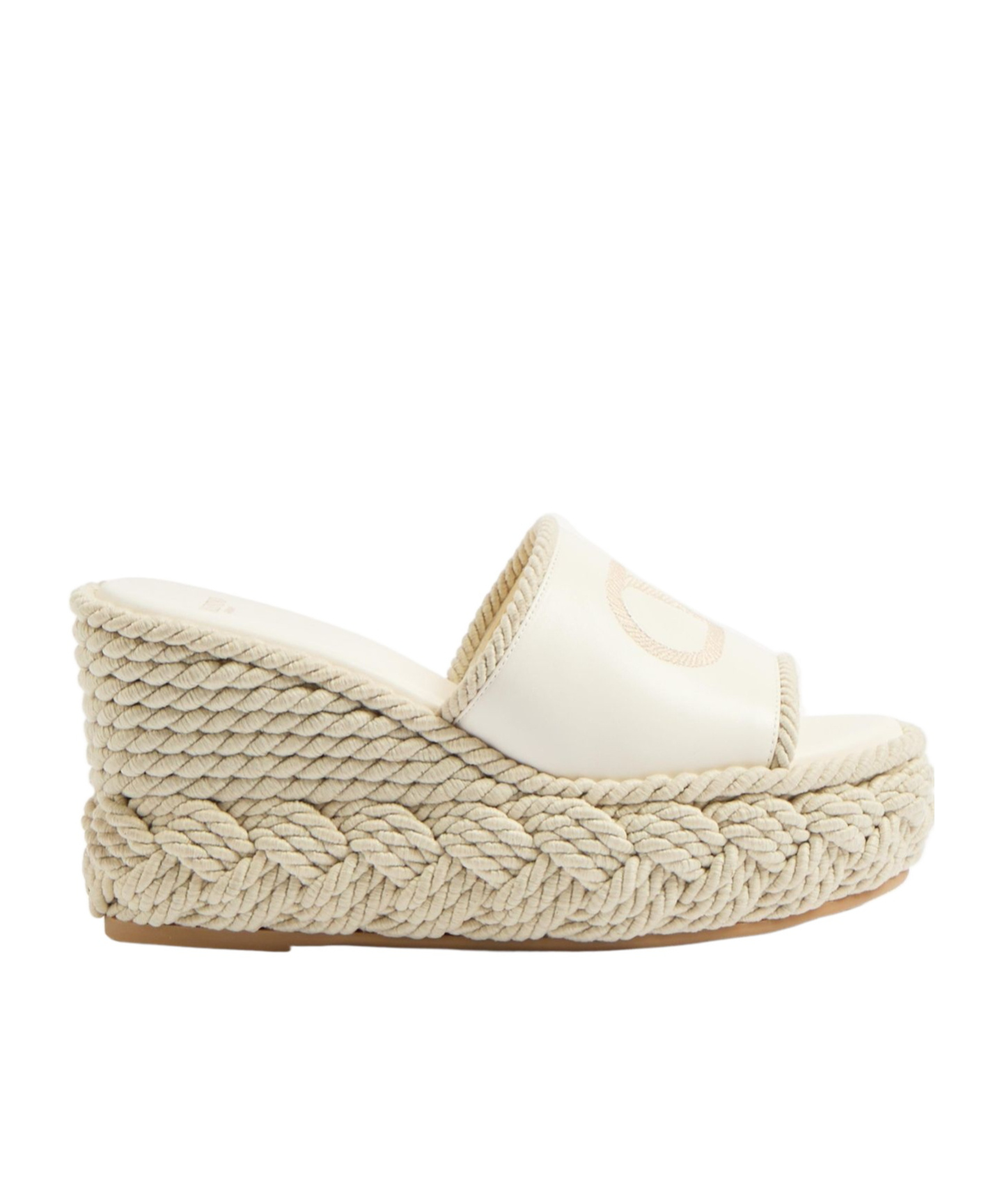 Valentino Vlogo Silk Torchon 100 Leather Wedge Sandal In White