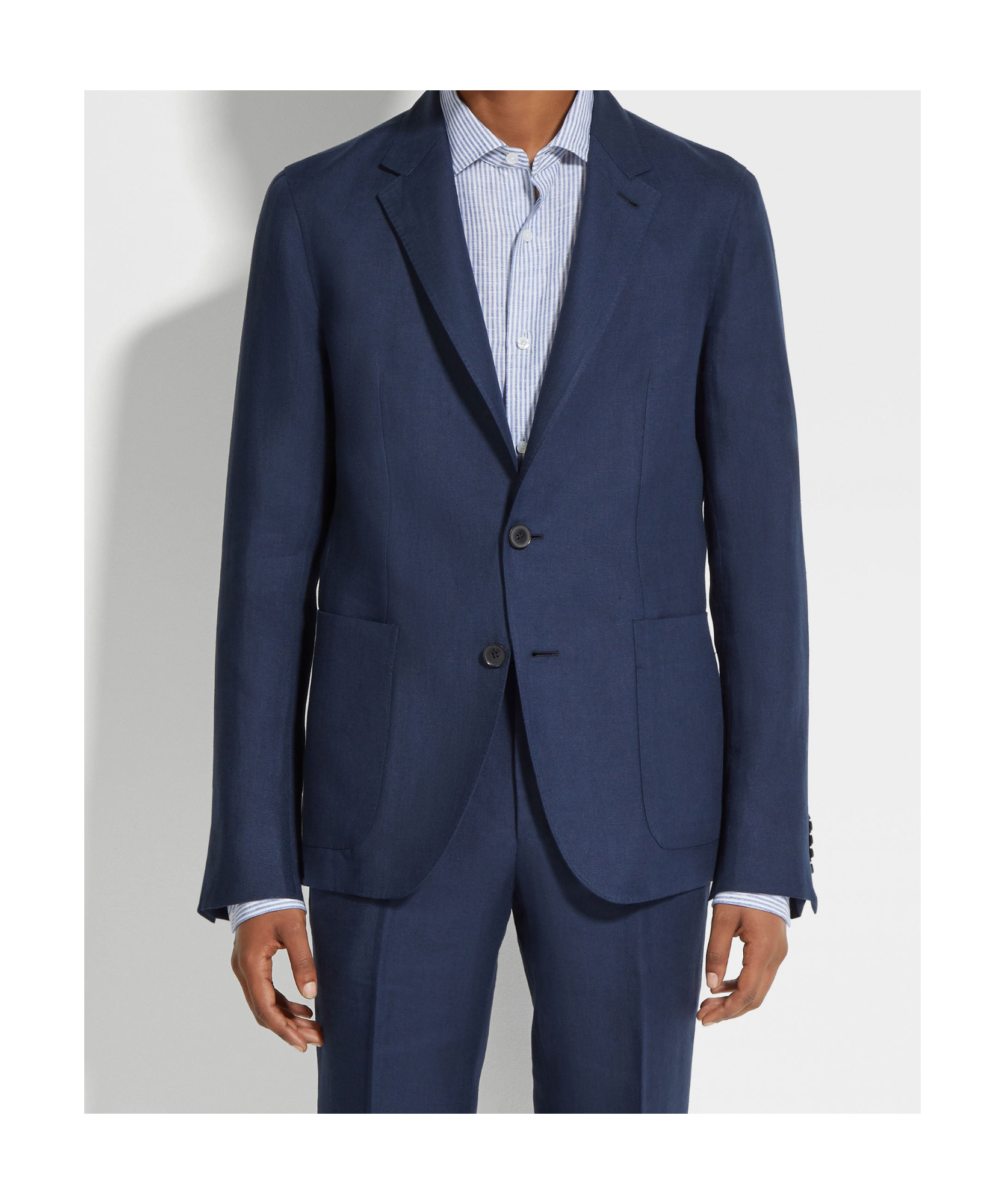 Zegna Long-sleeved Suit Jacket In Blue