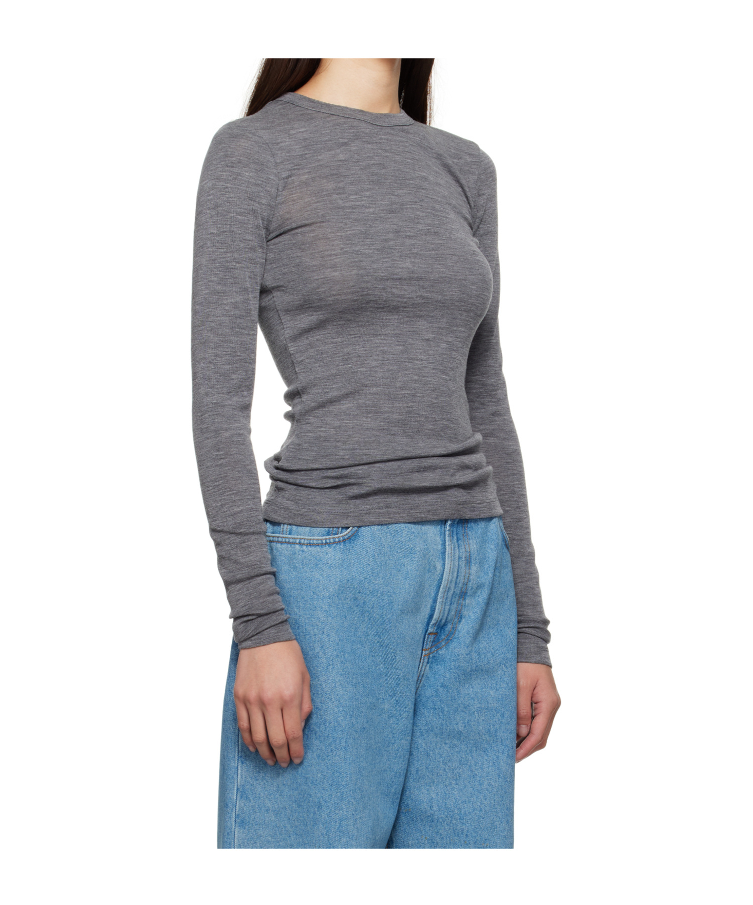 Rohe Round Neck Long-sleeved T-shirt In Gray